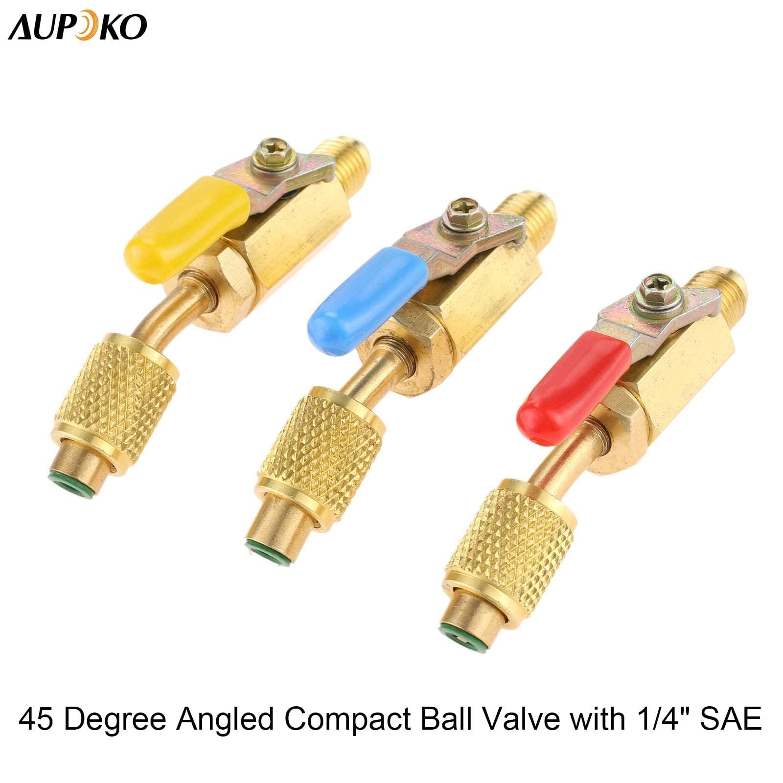 Aupoko Set di tubi di ricarica R134A, R410A, R22, R12, 3 tubi con codice colore e valvola a sfera, filettatura SAE 1/4" per kit di manutenzione AC HVAC e aria condizionata