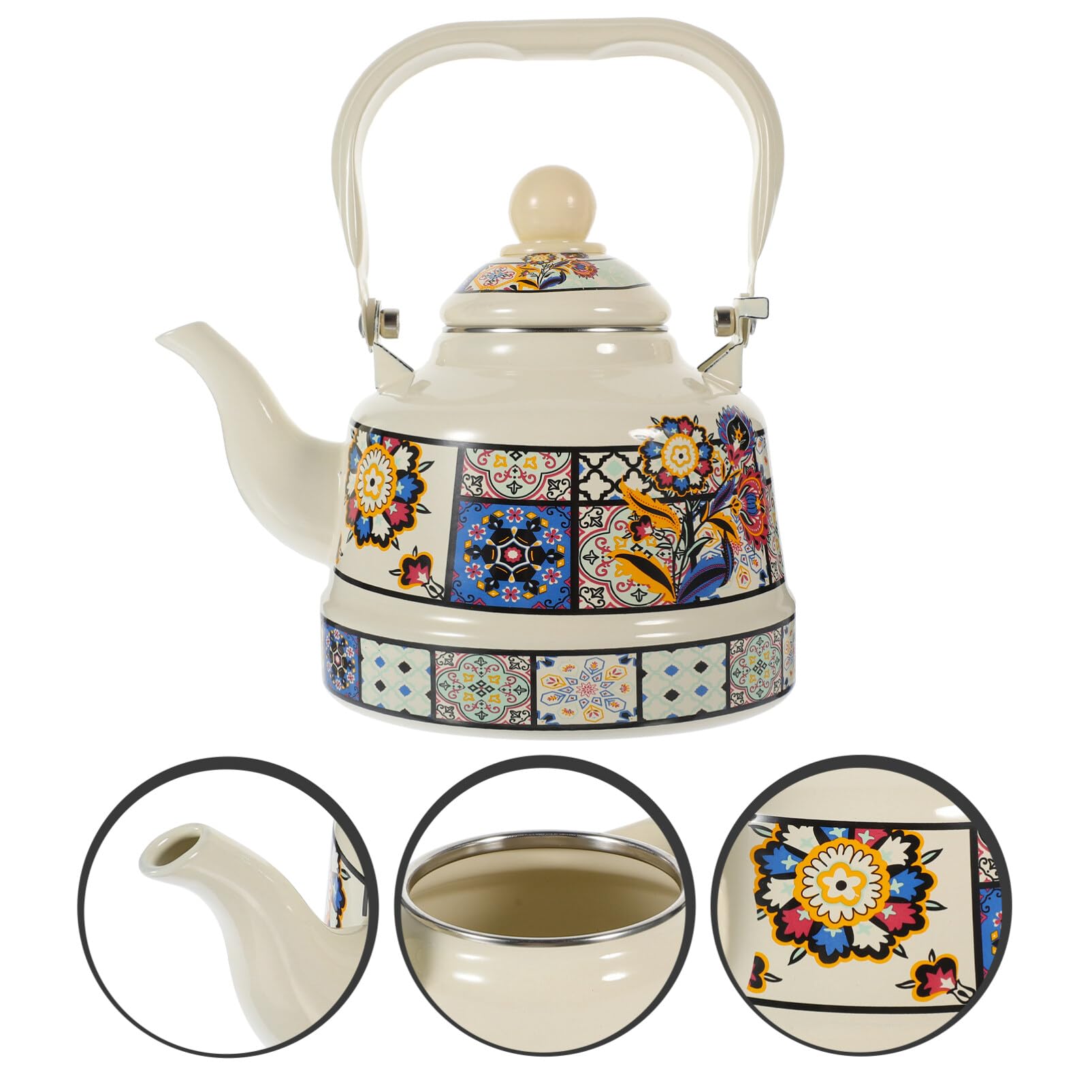 Kichvoe Bouilloire Vintage En ÉMail 1.1L Pour CuisinièRe Bouilloire Chauffante RéTro Avec PoignéE Conception Facile À Nettoyer Pour Thé En Vrac