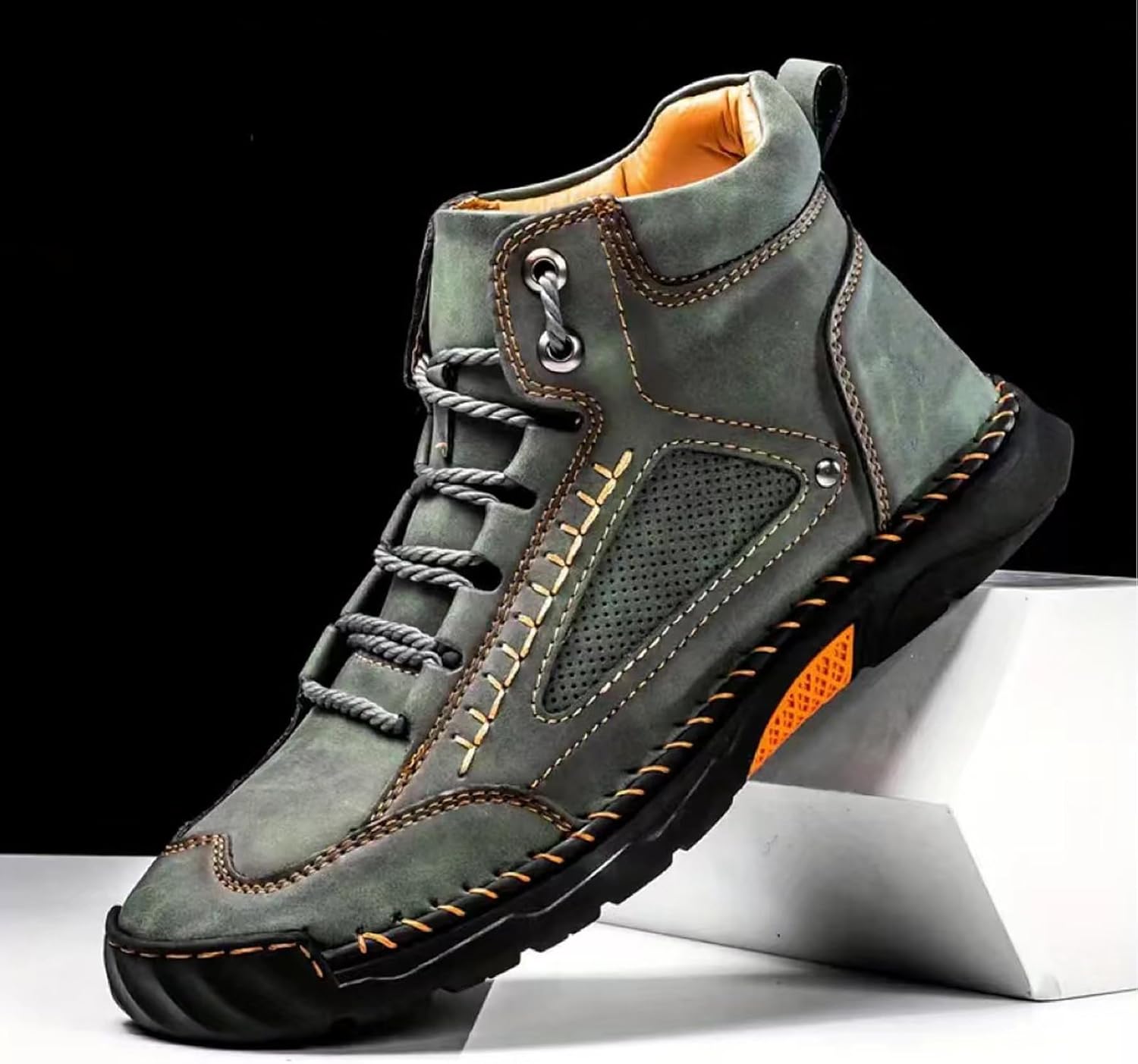 Mens Wide Leather Shoes for Hiking Working, Saw behind Men's Comfortable Handmade Boots–Waterproof, Arch Support, Spacious Toe Box, Non-Slip,Lightweight Breathable Outdoor Walking - Image 5