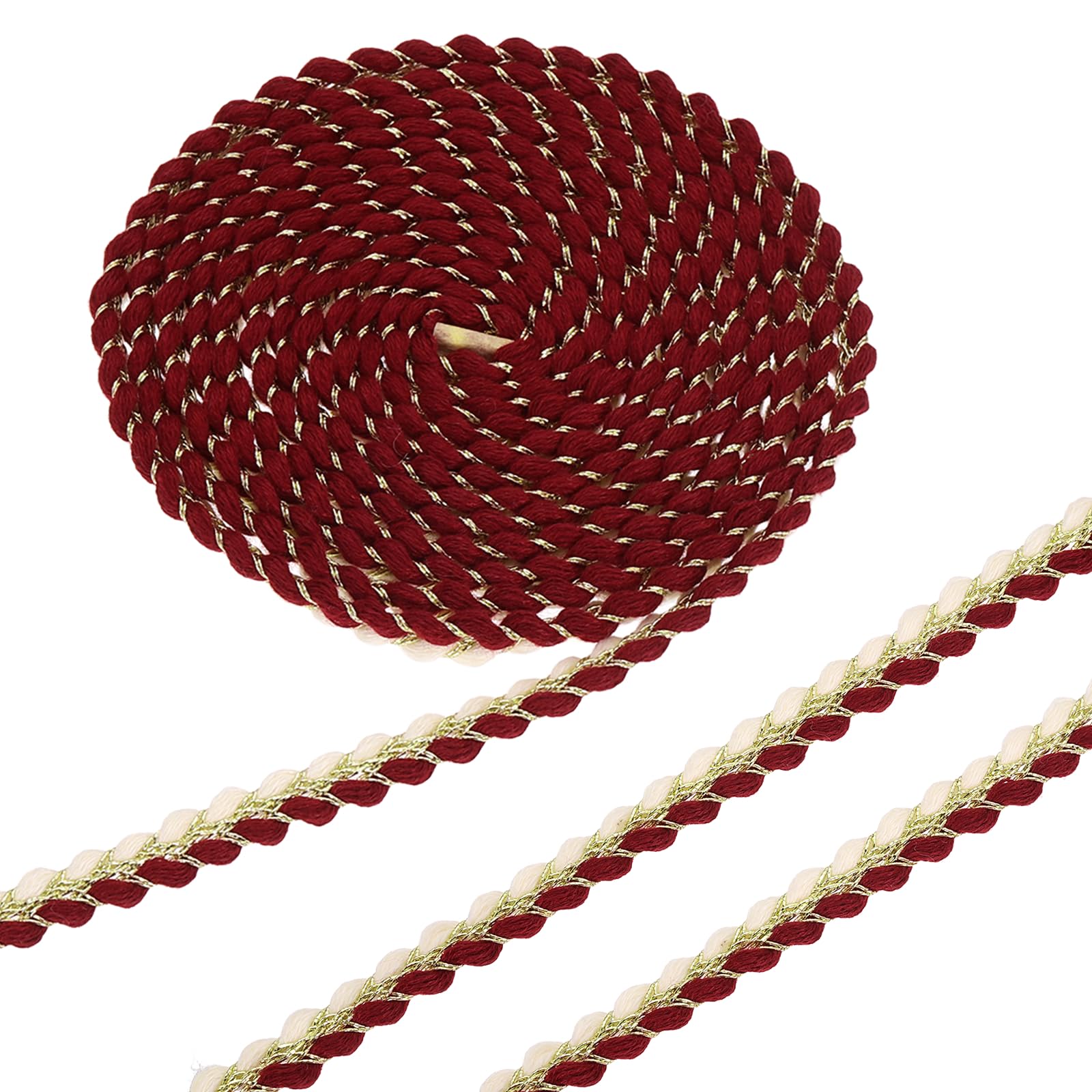 sourcing map 9.14M Gimp Braid Trim, 10mm Polyester Woven Braid Ribbon, Gold Metallic Twist Lace Trimming Edge for DIY Sewing Craft Clothing Curtain Hat Bag Wedding Dress, Red/White