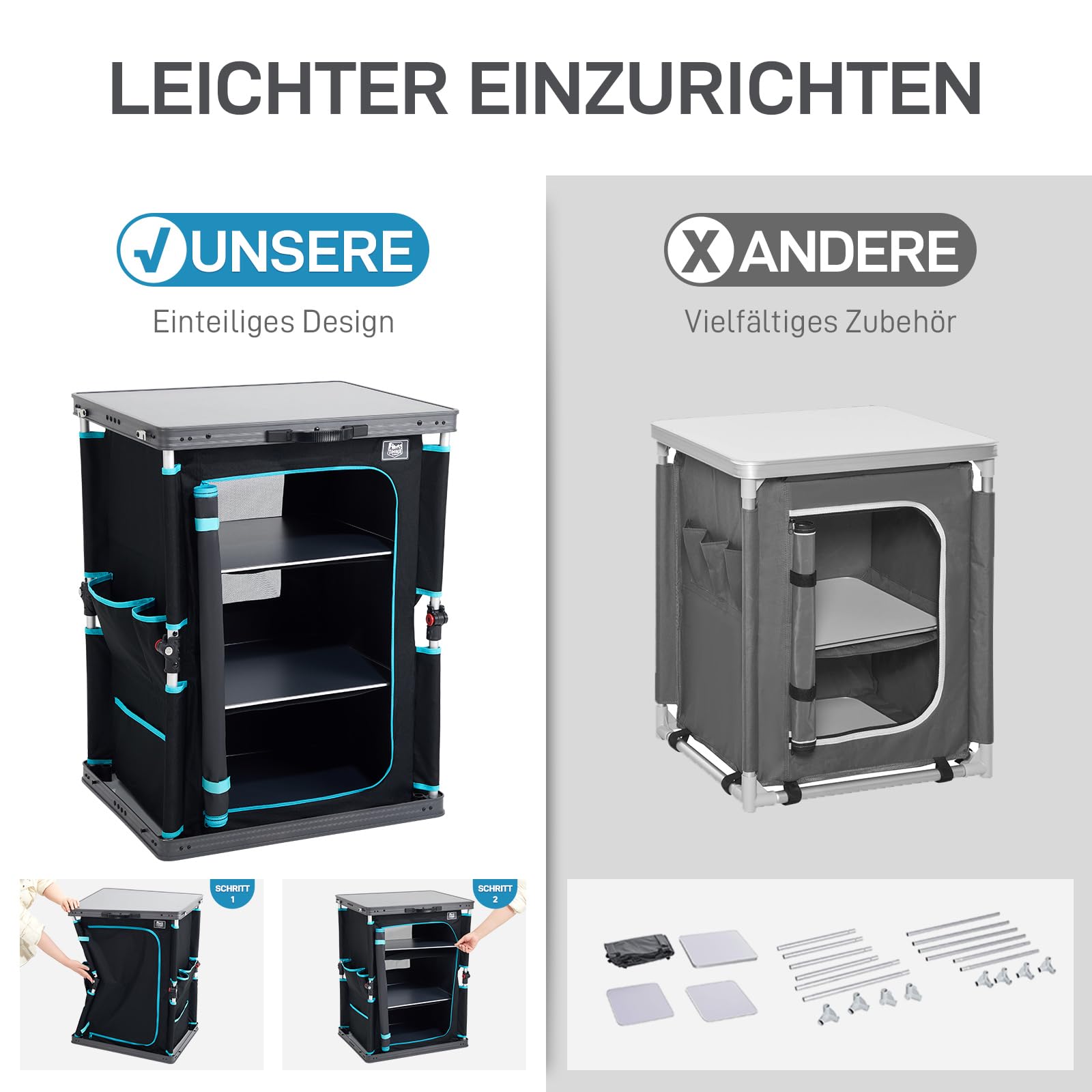 TIMBER RIDGE Campingschrank faltbar Campingküche klappbar Auto Faltschrank Küchenbox Klappschrank All-in-one tragbar mit Tragetasche