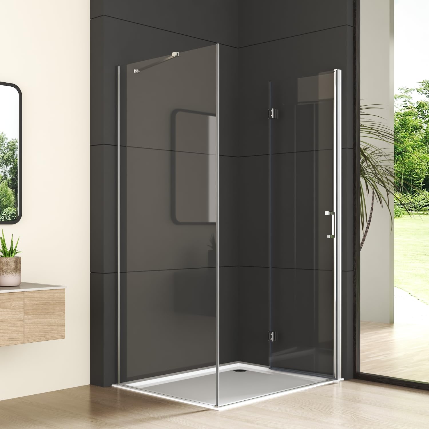 Duschkabine 90 x 75cm Duschtür Falttür mit Seitenwand Eckeinstieg Falttüren 6mm ESG Glas Duschabtrennung Eckdusche Eck-Duschkabine Drehtür