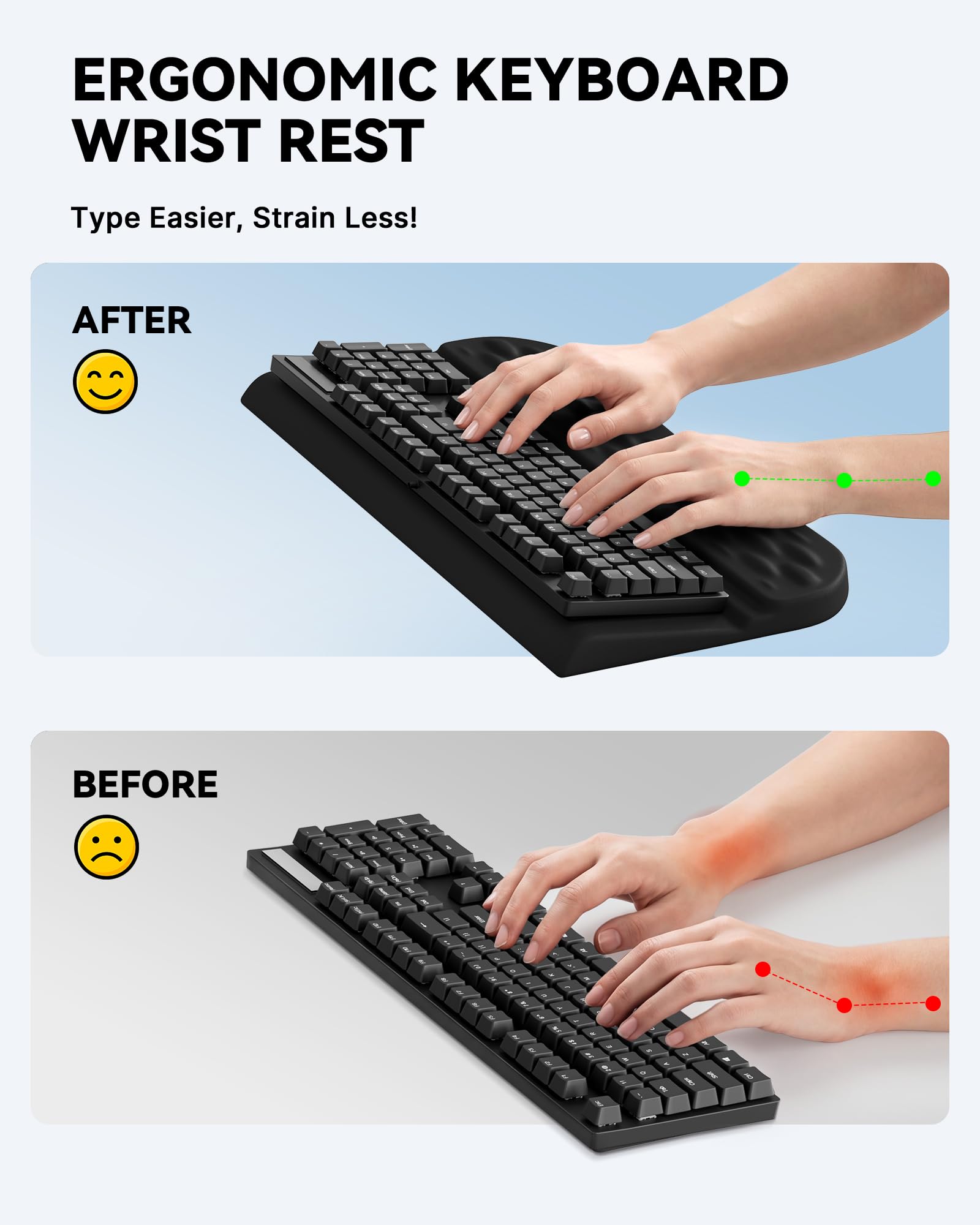 Laborio Podstawka pod nadgarstek do klawiatury, 2-kątowy ergonomiczny stojak na klawiaturę komputerową, uchwyt na klawiaturę z podparciem nadgarstka, podłokietnik do biura, domu, biurka
