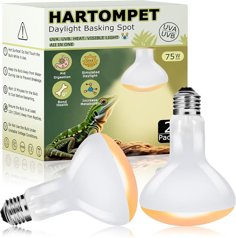 Lâmpada de Aquecimento UVA para Répteis HARTOMPET 75 W, Base E26, Pacote com 2