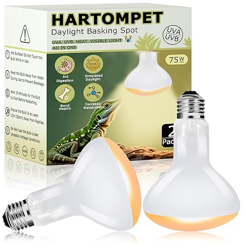 HARTOMPET 75W Reptile Heat Lamp Bulbs, 2.5 Inch UVA Amphibian Basking Spot Light for Bearded Dragon, Lizard, Tortoise & Chicks – Simulated Sunlight, Daylight Bulb for Aquariums and Tanks | 2 Pack