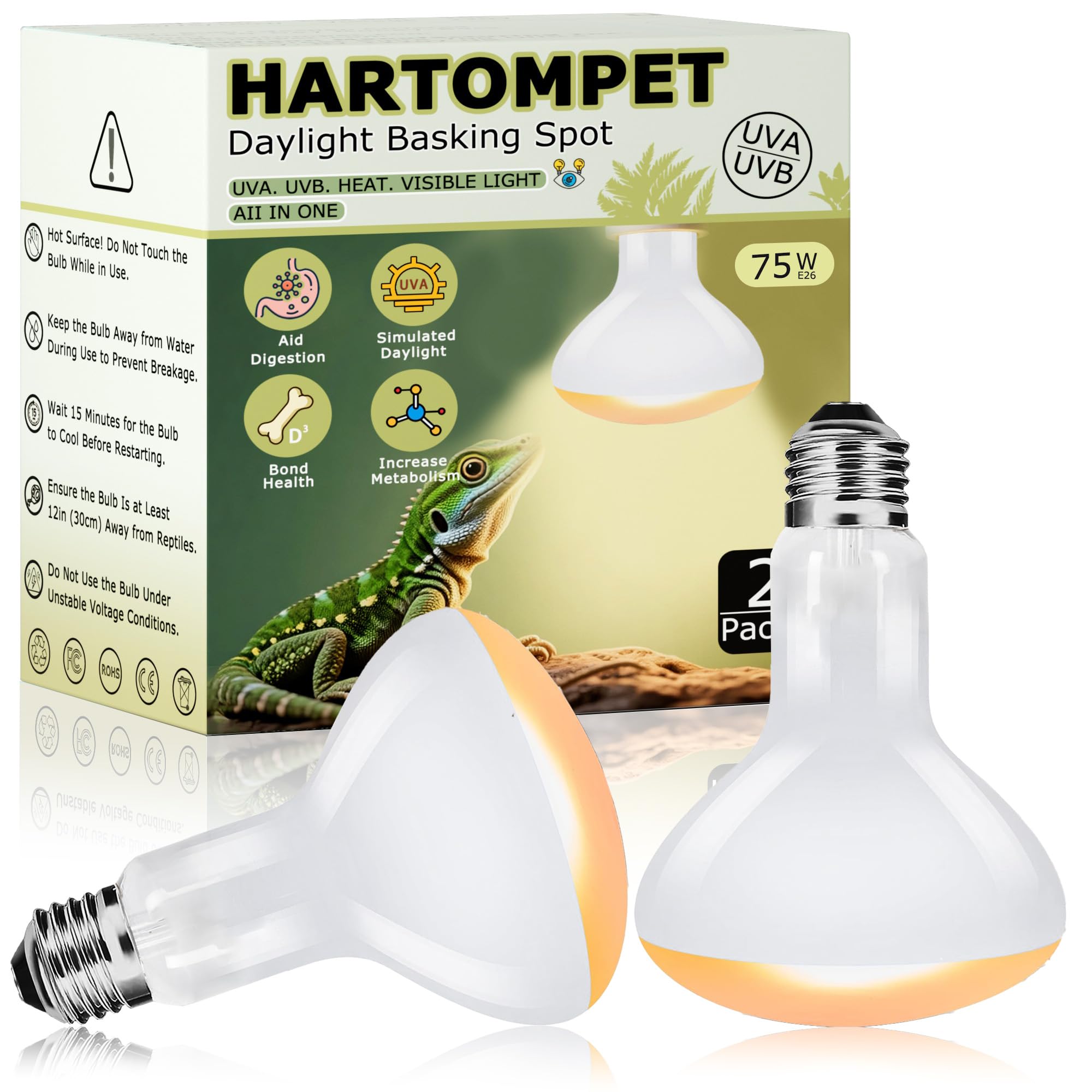 75W Reptile Heat Lamp Bulb, UVA Basking Light for Reptiles