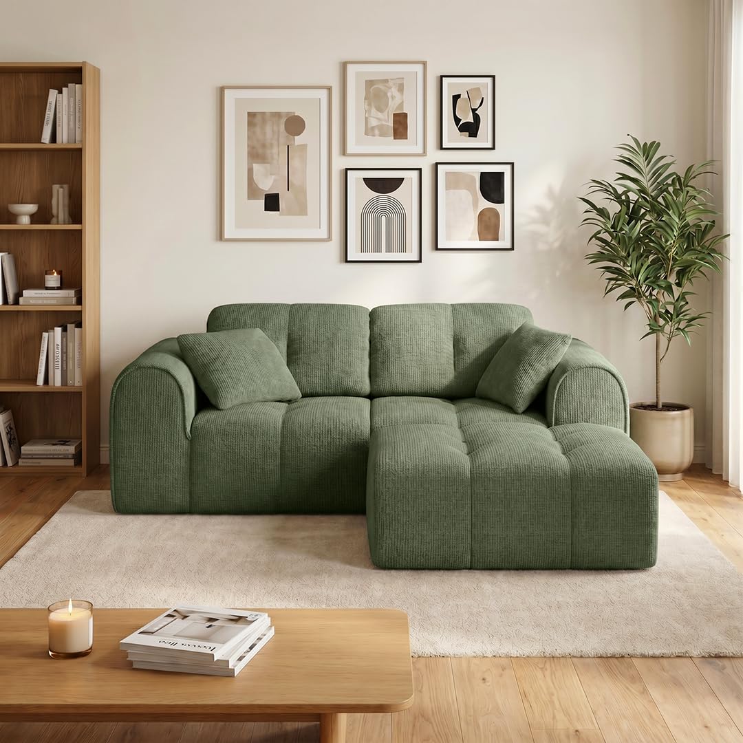 skølm Vanaheim Sofa 2-Sitzer mit Hocker, Cloud Couch, Dunkelgrün, 2 Kissen