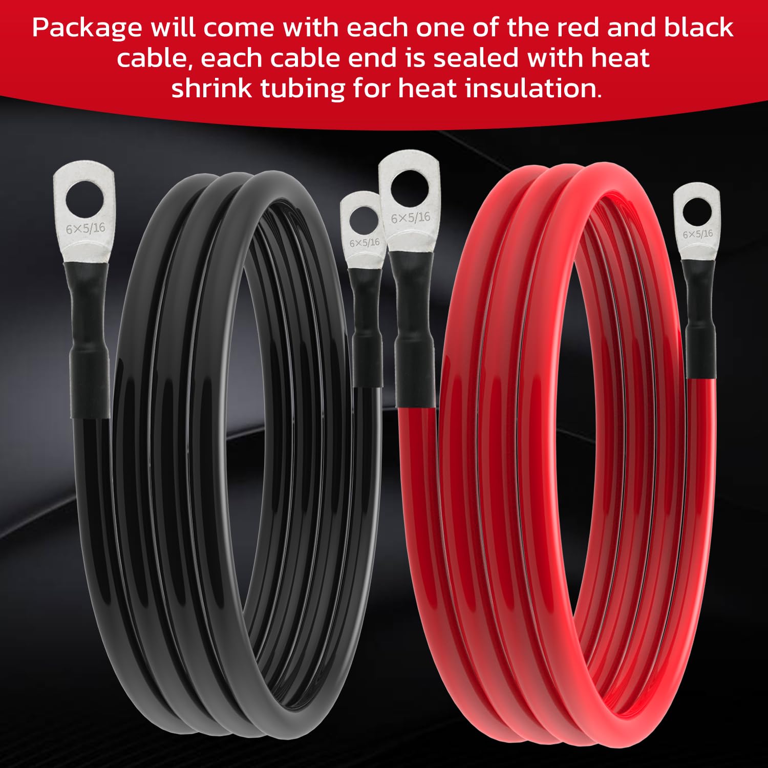 Cavo per batteria da 6 AWG, calibro 6 AWG, cavi inverter per batteria per auto, barche, camper, auto e moto (6 AWG, 1,5 m, 0,8 cm)