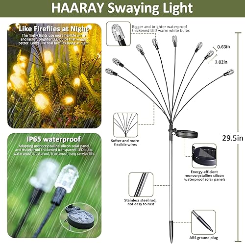 Miniatura 5 de HAARAY Luces de jardín alimentadas por energía solar, luces solares de jardín de luciérnaga al aire libre impermeables con 8 bombillas LED más