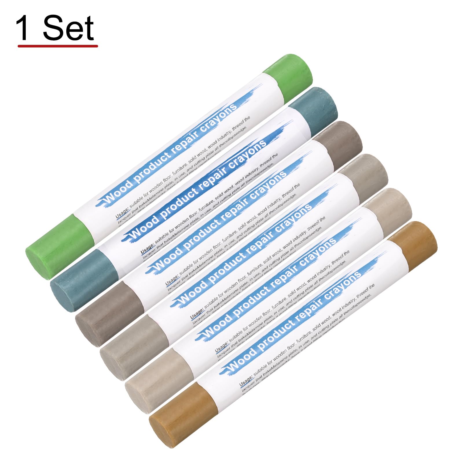 QUARKZMAN Sticks Riempitivi per Legno 6 Colori Crayon di Cera per Legno per Riparazione Mobili per Marrone Medio, Grigio Blu, Verde Erba, Giallo Medio, Marrone Medio, Marrone Scuro