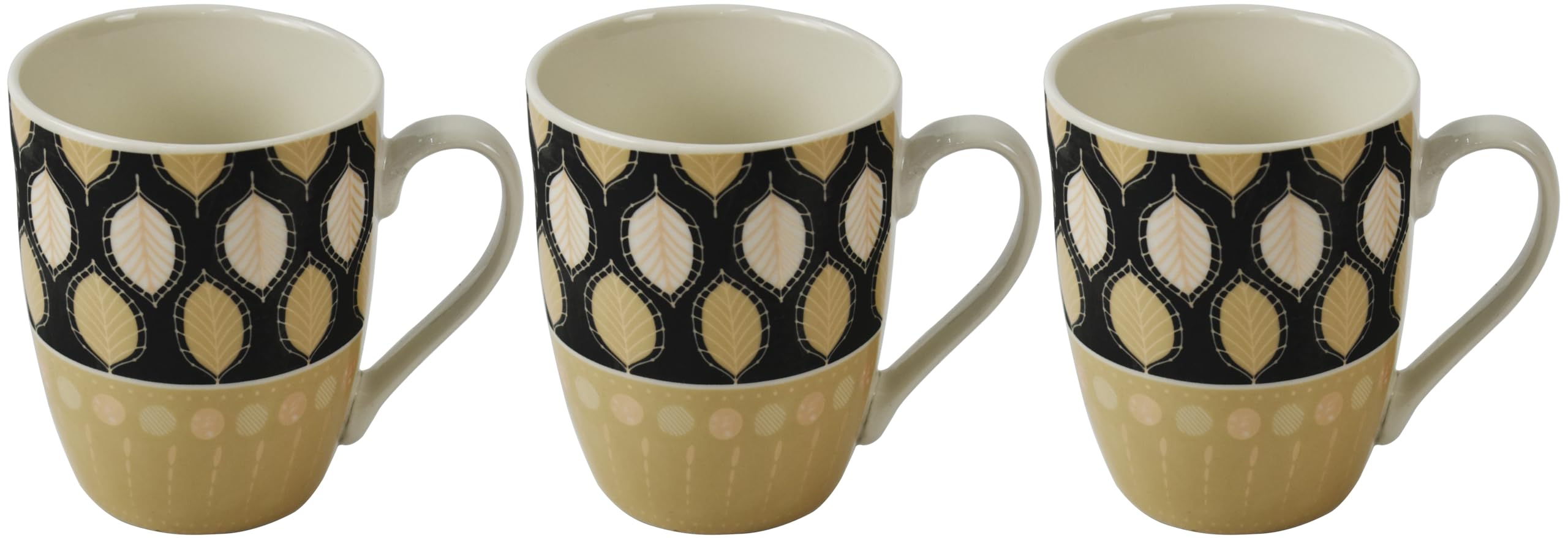 Catergold Mugs Set Coffee Tea Hot Chocolate Milk Tumbler Large Mugs for Multipurpose House Office Cafes Use Ideal for Gifting Tableware (Brown Leaf 3pcs 310ml)