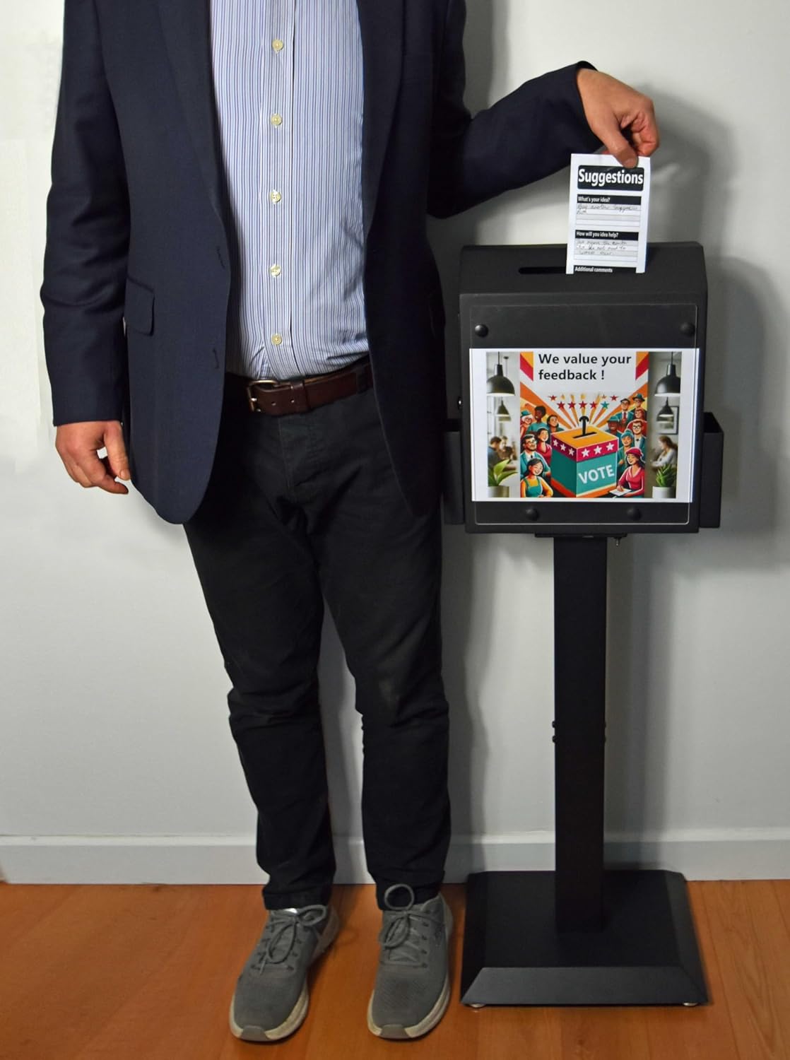 Suggestion Box with Stand, Floor Standing Offering Box, Heavy Duty Metal Locking Ballot Collection Safe Box for Voting Charity Donation Church Election Ballet Event