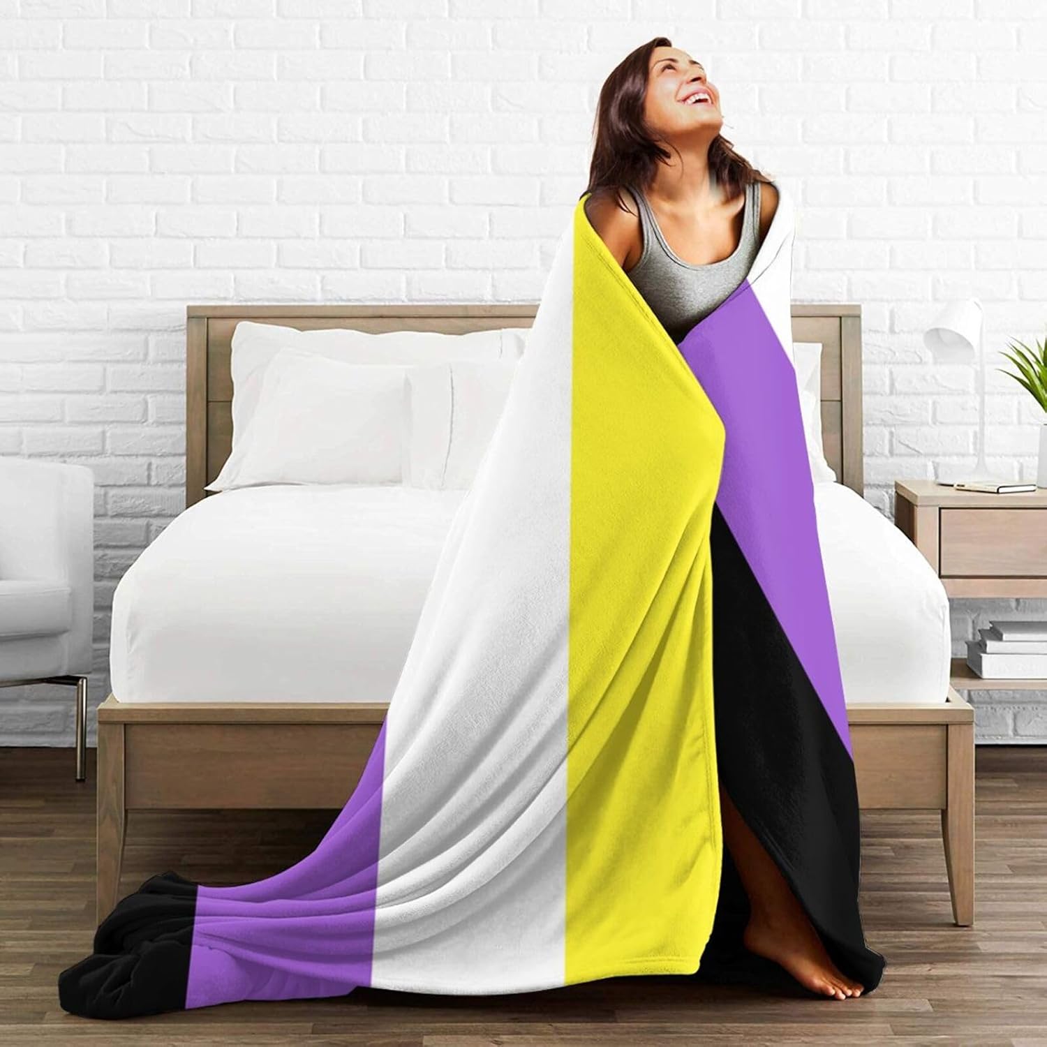 Non-Binary Pride Flag Blanket Super Soft Flannel Throw,Ultra-Soft Blanket for Bed Or Sofa All Season,Cozy Lightweight Blankets for Women Kids Adults 50"X 40"