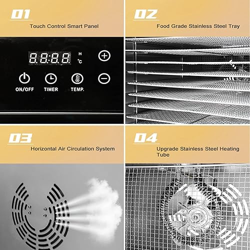 Miniatura 4 de Máquina deshidratadora de alimentos comercial de 16 bandejas – Marco de acero inoxidable, temporizador y control de temperatura, doble capa de