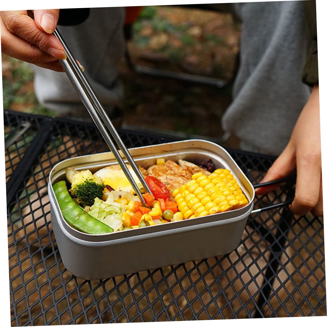COLLBATH Aluminum Outdoor Food Container with Foldable Handle Lightweight and Portable for Camping Hiking and Picnic Use Design for Convenient Transport