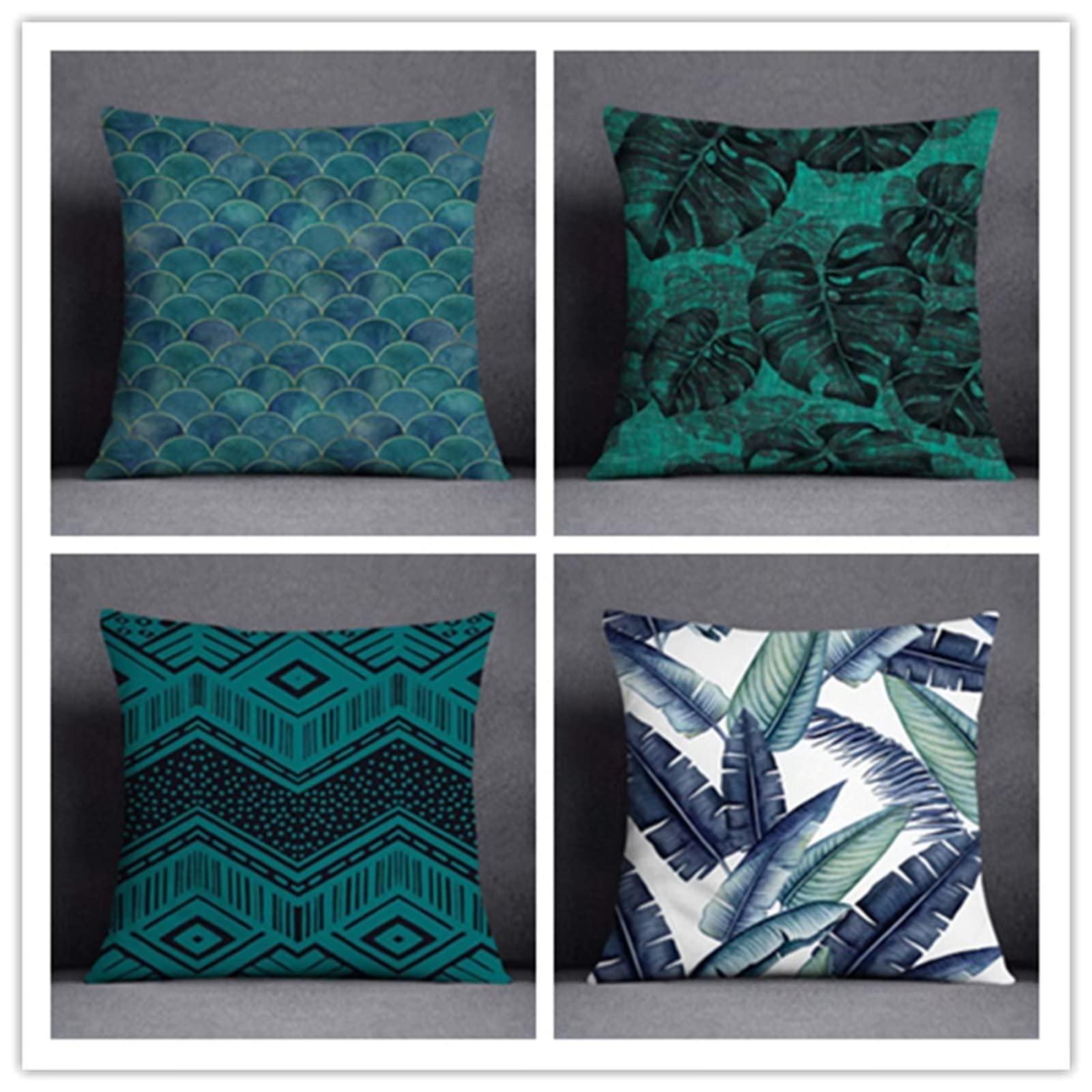Cojines 60x60cm Hojas Verdes de Hierba Cojines Decorativos para Sofa Moderna Decorativa Cojín Juego de 4 para Decoración Hogar Linen Almohadas cuadradas Funda de Cojín D-601