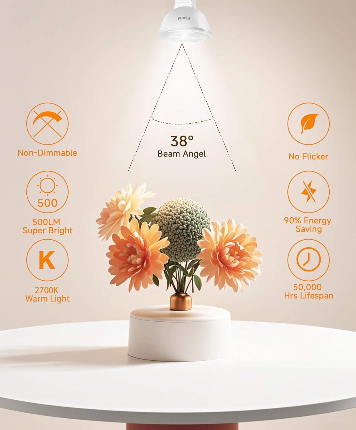 MR16 LED Bulbs, 50W Halogen Replacement, 2700K Warm White, Not Dimmable GU5.3 Bipin Base, 5W 12V Landscape Recessed Lighting Bulbs,6-Pack