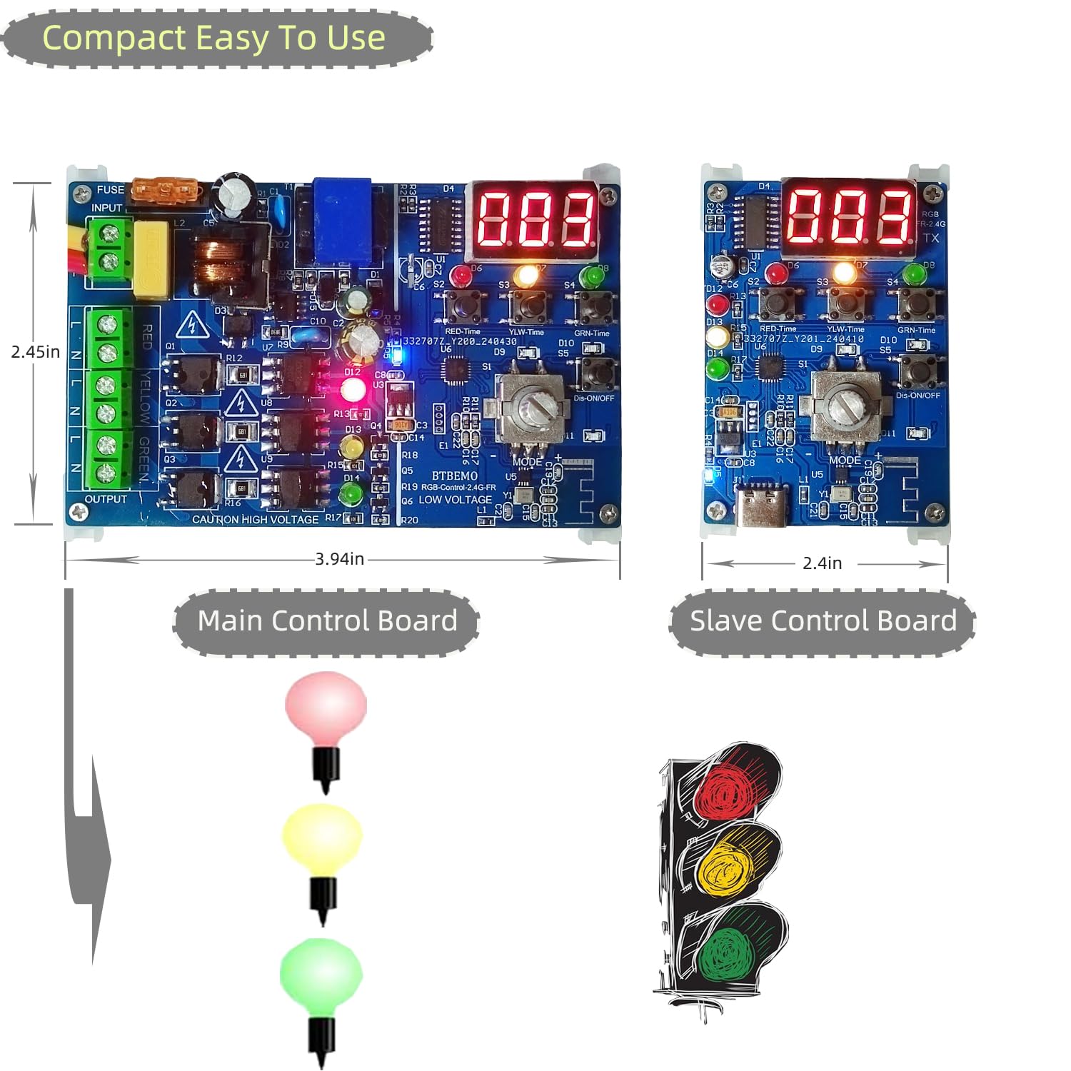 Séquenceur de contrôleur de feux de circulation de commande à distance 2.4G RF avec 50+ séquences 3 canaux 90VAC-265VAC Facile à programmer et à réparer Installation Accessoires complets Séquenceur de