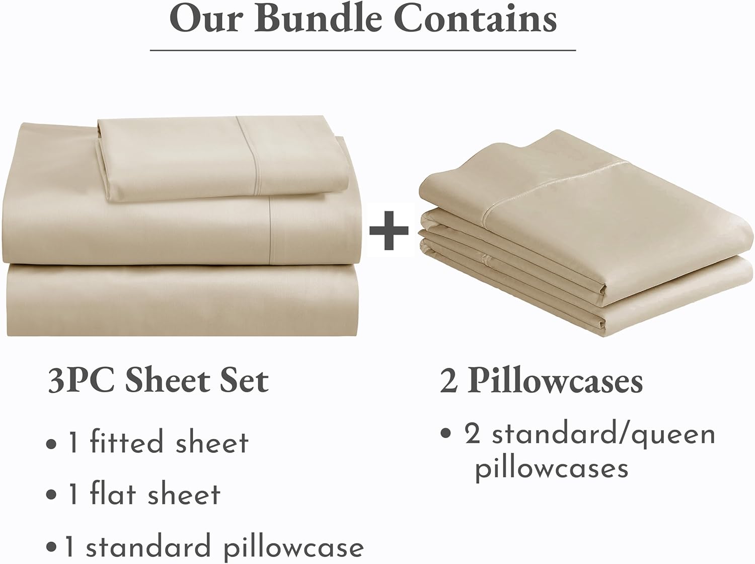 California Design Den 5 Piece Twin XL Size Sheet Set with 3 Pillowcases, 400 Thread Count 100% Cotton Sateen (Beige - Golden Tone)