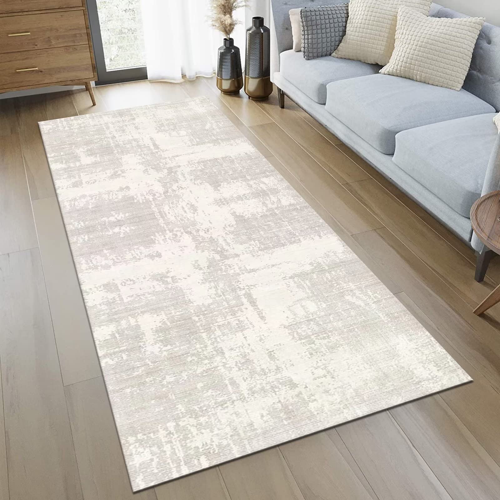 QQrunner Beige Läufer Flur Rutschfest, Abstrakt 50x1000CM