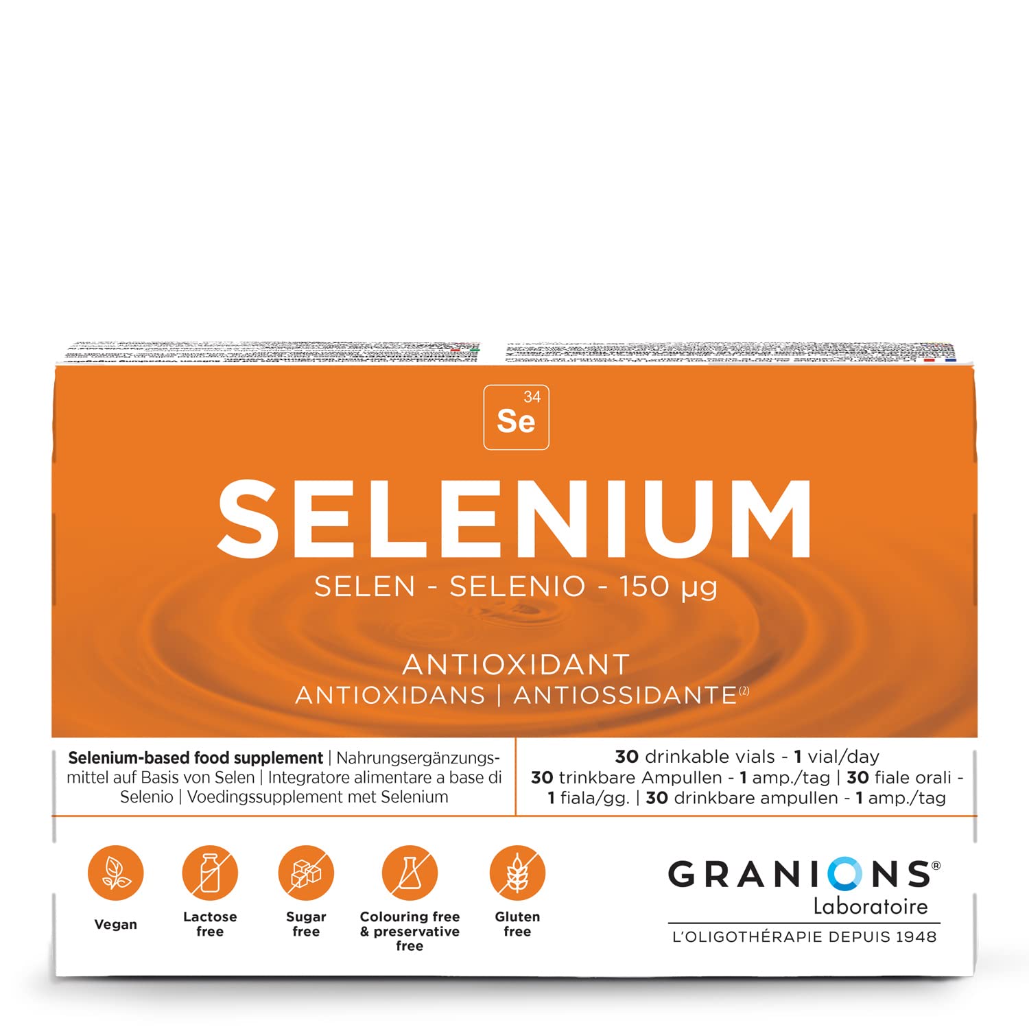 Granions Selenio 150 µg, Immunità, Antiossidante, Capelli e Unghie, Integratore Alimentare, 30 Fiale = 30 giorni