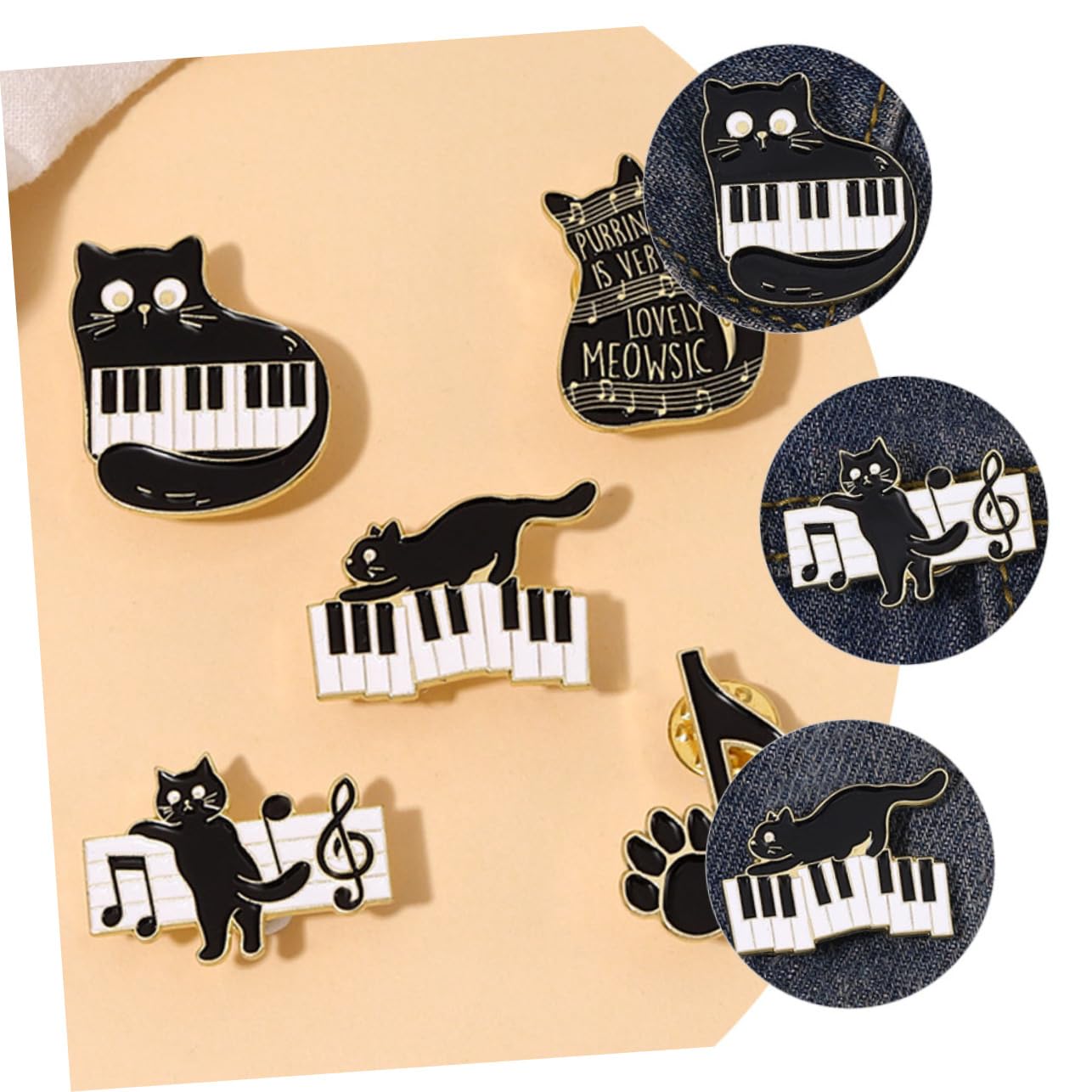 SHERCHPRY 25 Pz Spilla con nota musicale di gatto borsa posteriore per donna arredamento musicale spille da donna zaino perno zaini spilla animale lega decorare distintivo spillo bambino