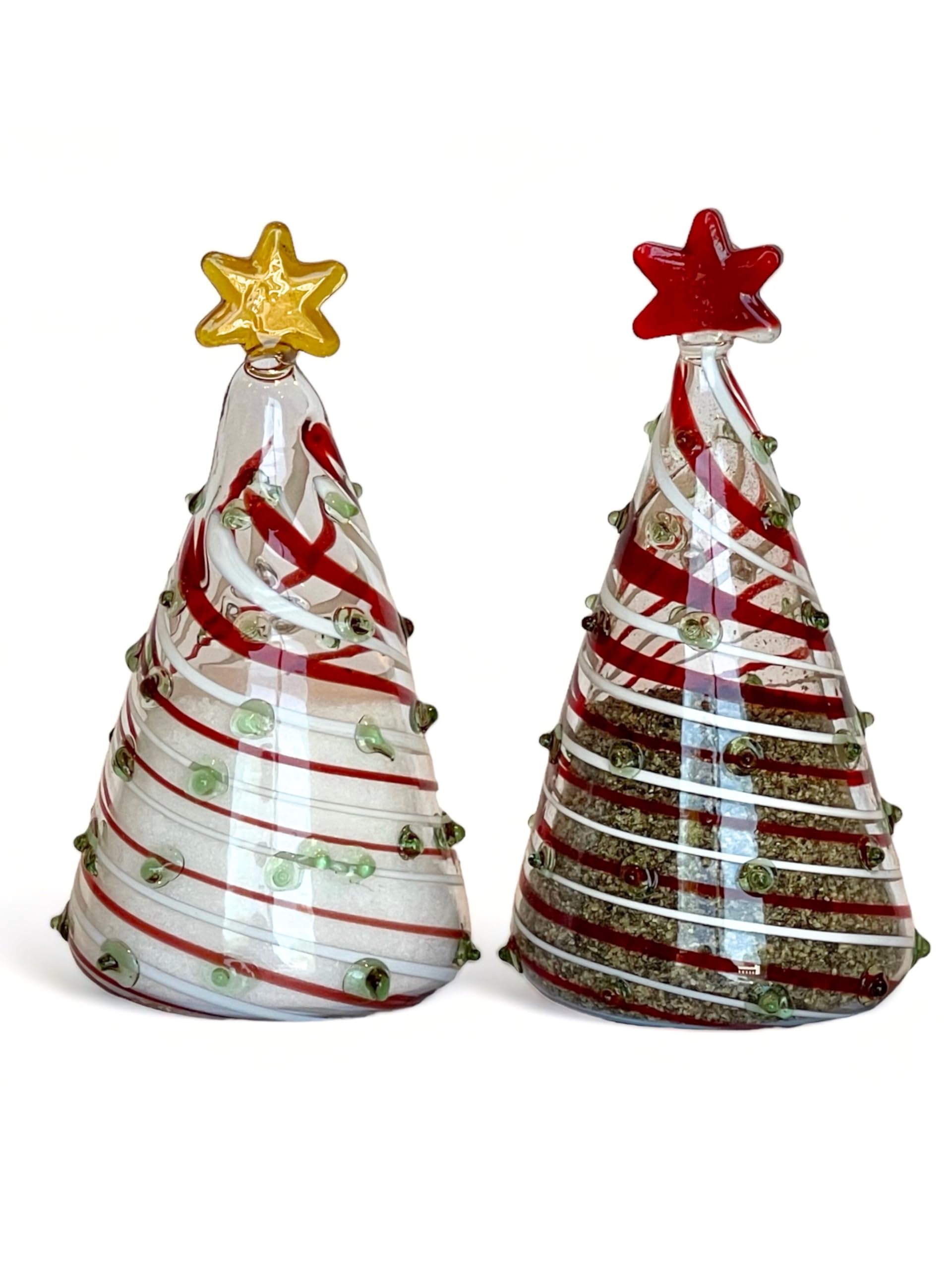 Gift Essentials Salero y pimentero de cristal soplado para árboles de Navidad, mini salero y pimentero de cristal soplado a mano, juego de salero y pimentero de Navidad transparente
