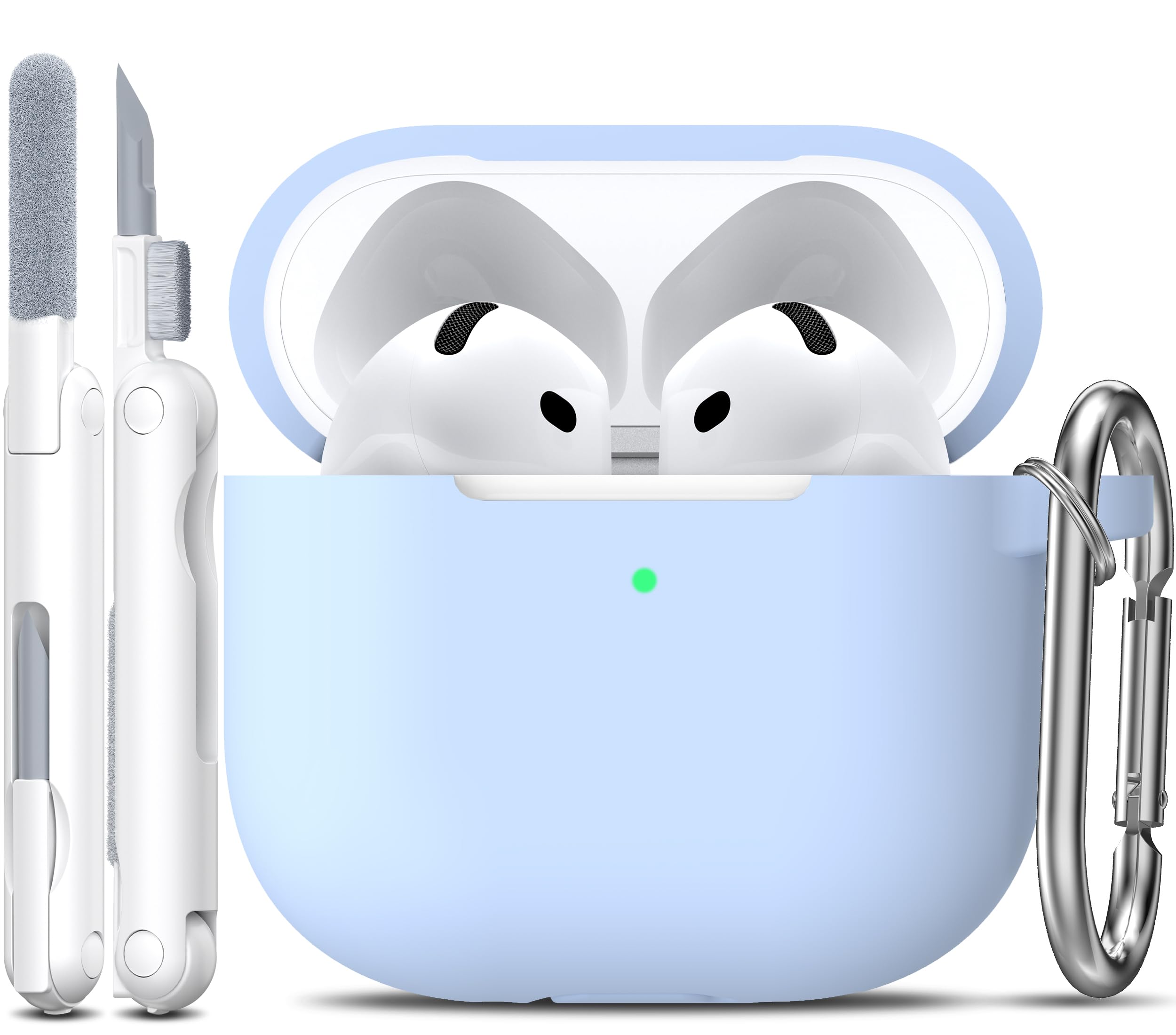 R-fun for Airpods 4th Generation Case Cover with Cleaner Kit, Soft Skin Silicone Casewith Keychain, Full Protective Case for Men and Women, Compatible with Apple Latest Airpods 4 2024, Sky Blue