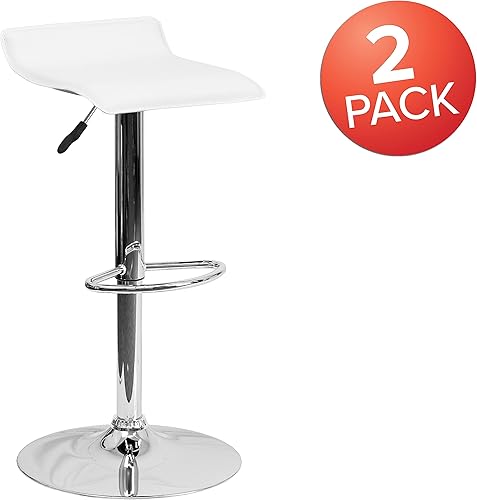 Miniatura 4 de Flash Furniture taburete alto de diseño contemporáneo, vinilo negro, ajustable, con base cromada, Madera Noble Microfibra, Blanco