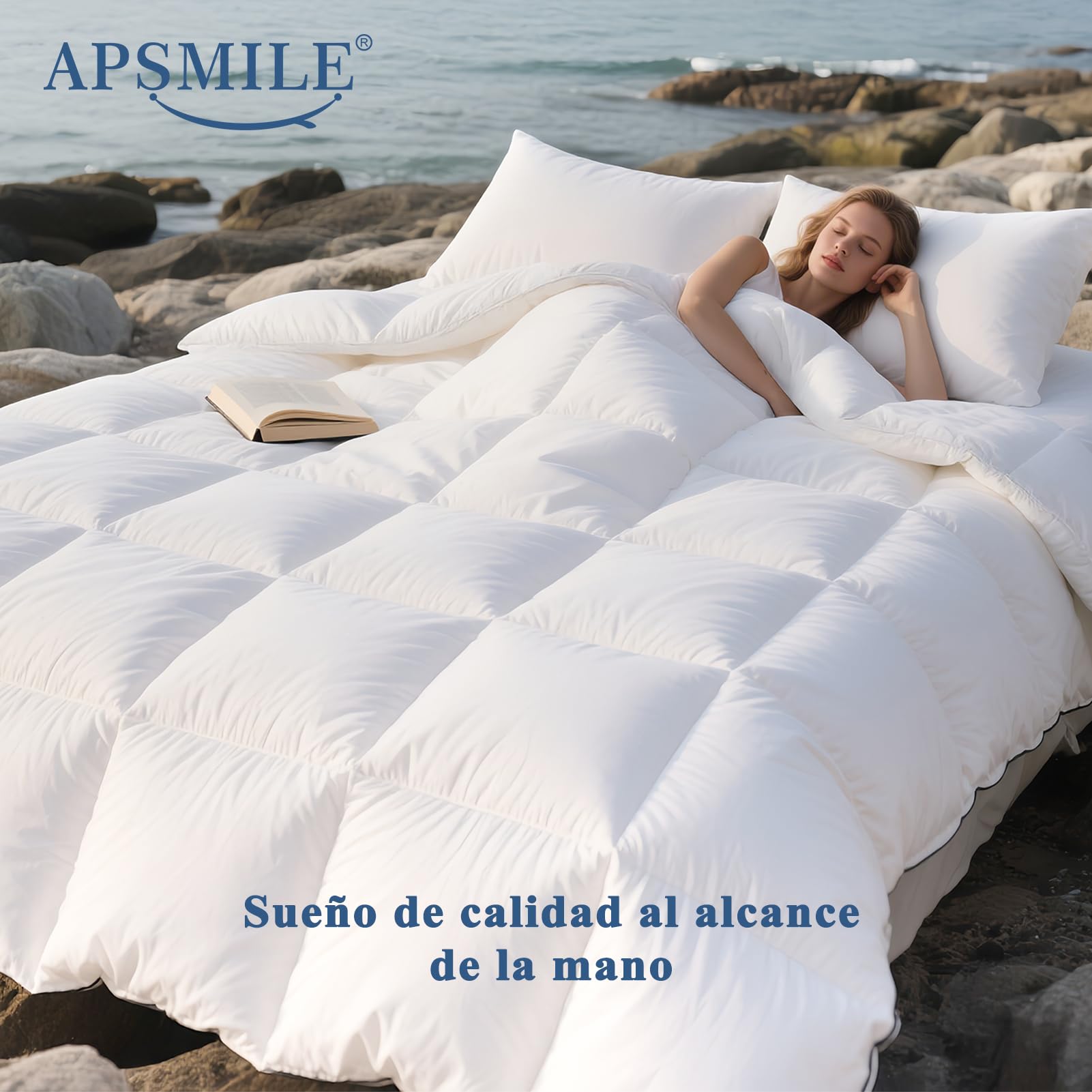 APSMILE Edredón Cama 90-70% Plumas y 30% Plumón, 100% Algodón Orgánico, Edredón Relleno Nórdico Plumón Verano 180gr/㎡, Esponjoso, Certificado Oeko-Tex y RDS(Blanco, 135x200cm)