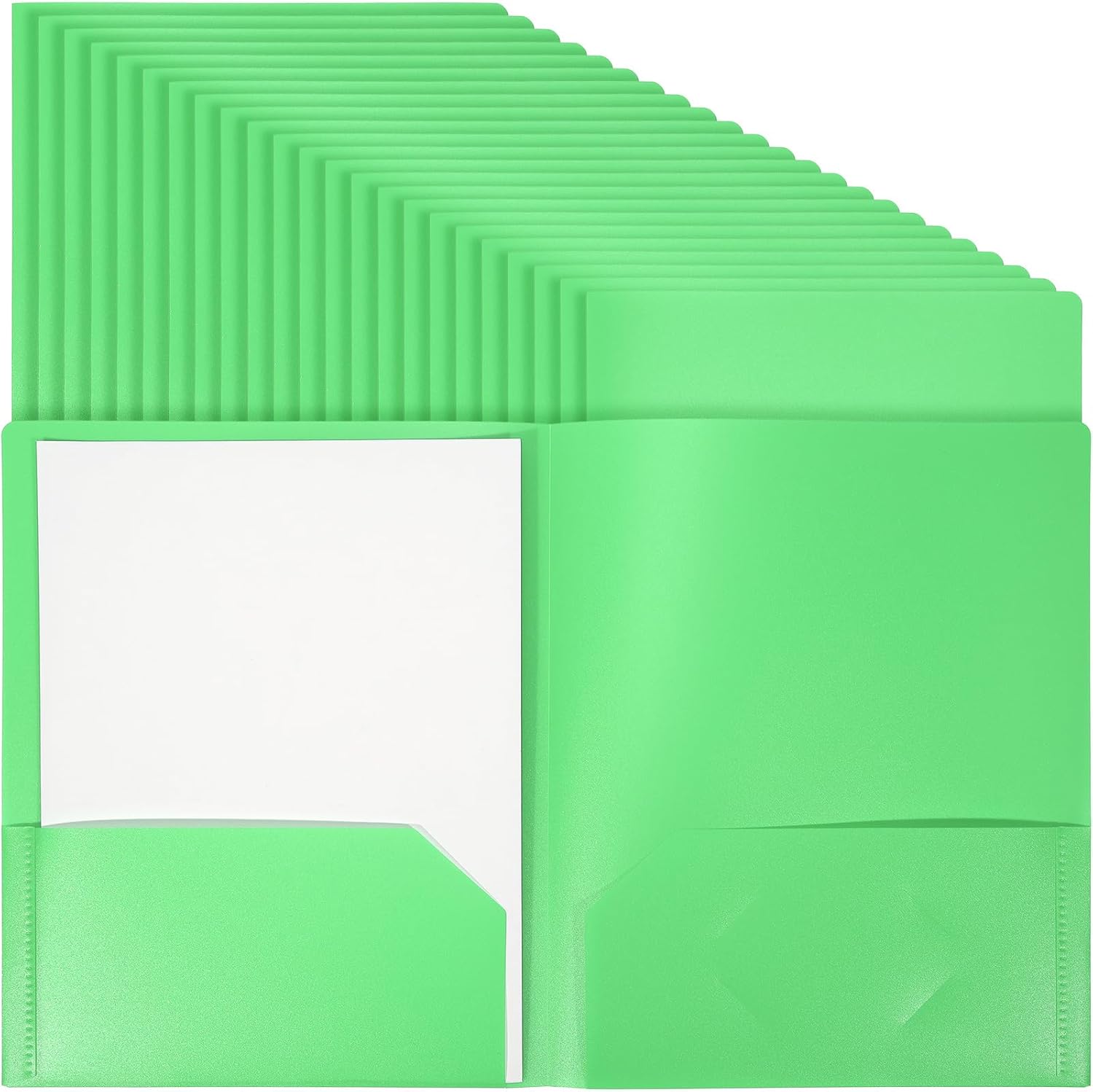 24 Pcs Green Heavy Duty Plastic Folders 2 Pocket File Folder Fit Letter Size for Home Office School Communication Presentation Report Sheet Protectors (Green)