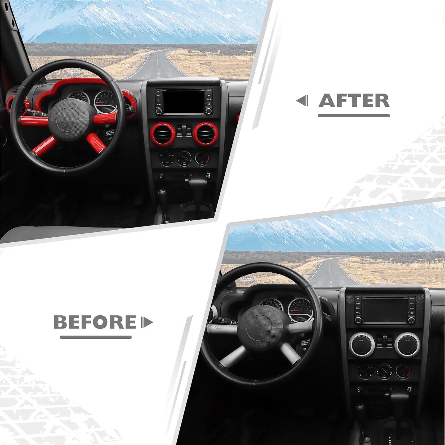 JeCar 10pcs for Jeep Wrangler Interior Trim Kit Red Interior Accessories for 2007-2010 Jeep Wrangler JK JKU Sahara Sport Rubicon & Unlimited