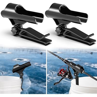 Huntury Adjustable Bucket Rod Holder for Ice Fishing, Clip On Mount, Foldable, Adjustable Angle, Ice Fishing Accessories
