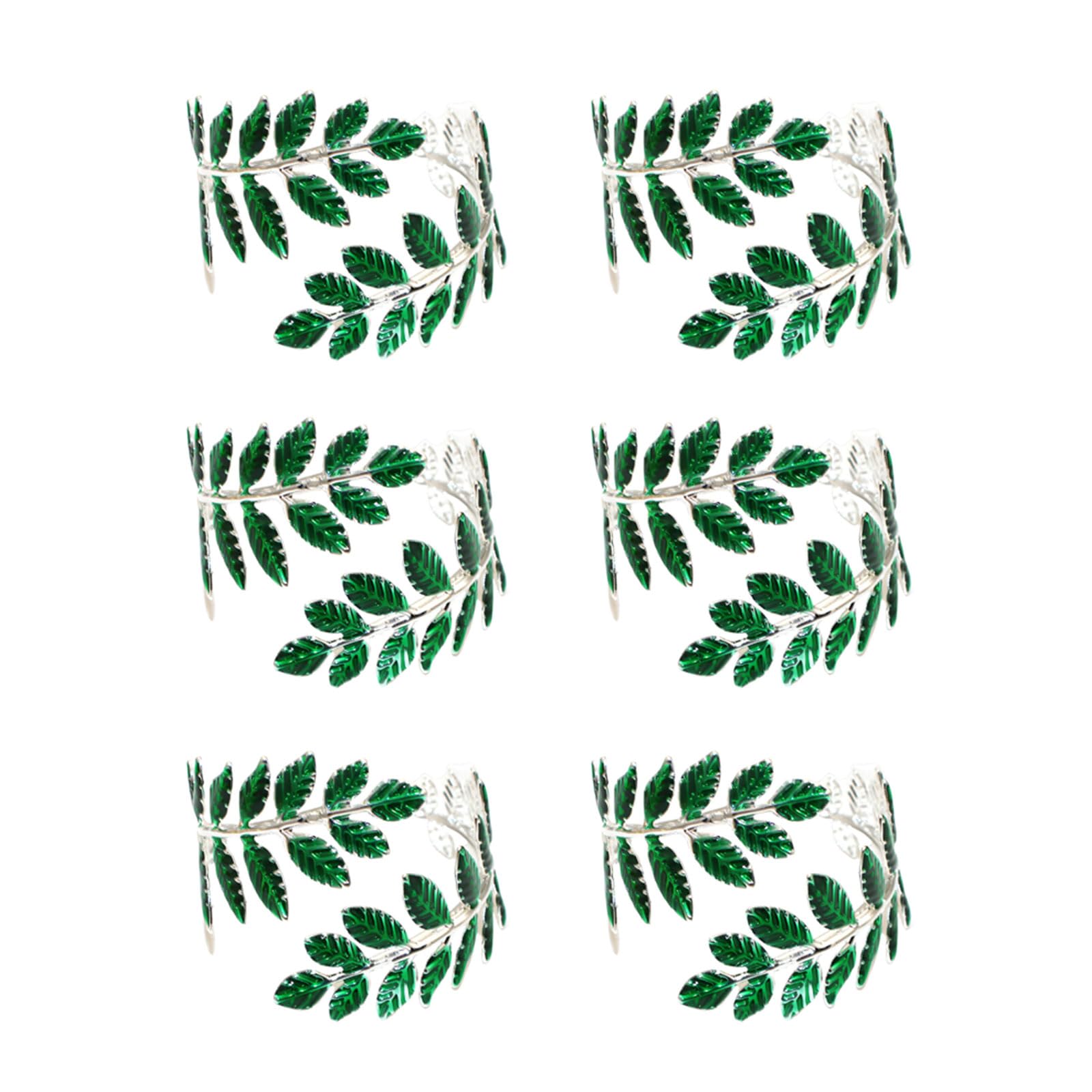 alloneslife Stylish Green Metal Napkin Rings with Natural Leaves Napkin Holders Alloy Materials Serviette Buckles for Home Use Table Deck