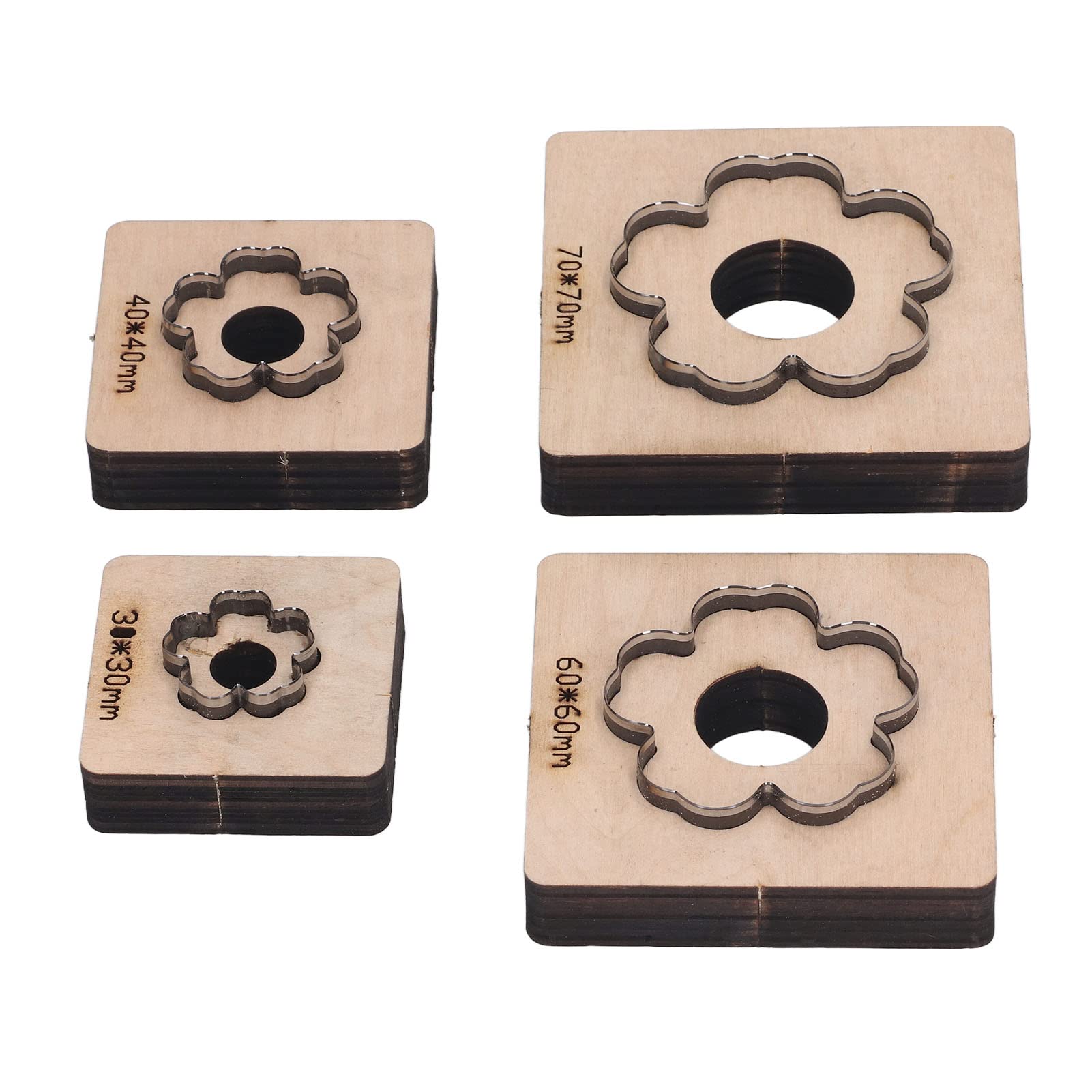 4-teiliges Leder-Schneidformen-Set mit Blumenmuster für Karton, Ton, Gummi und Kunststoff – Stanzform aus legiertem Stahl mit Holzbasis für geschichtete Stoffe und Holzmaterialien