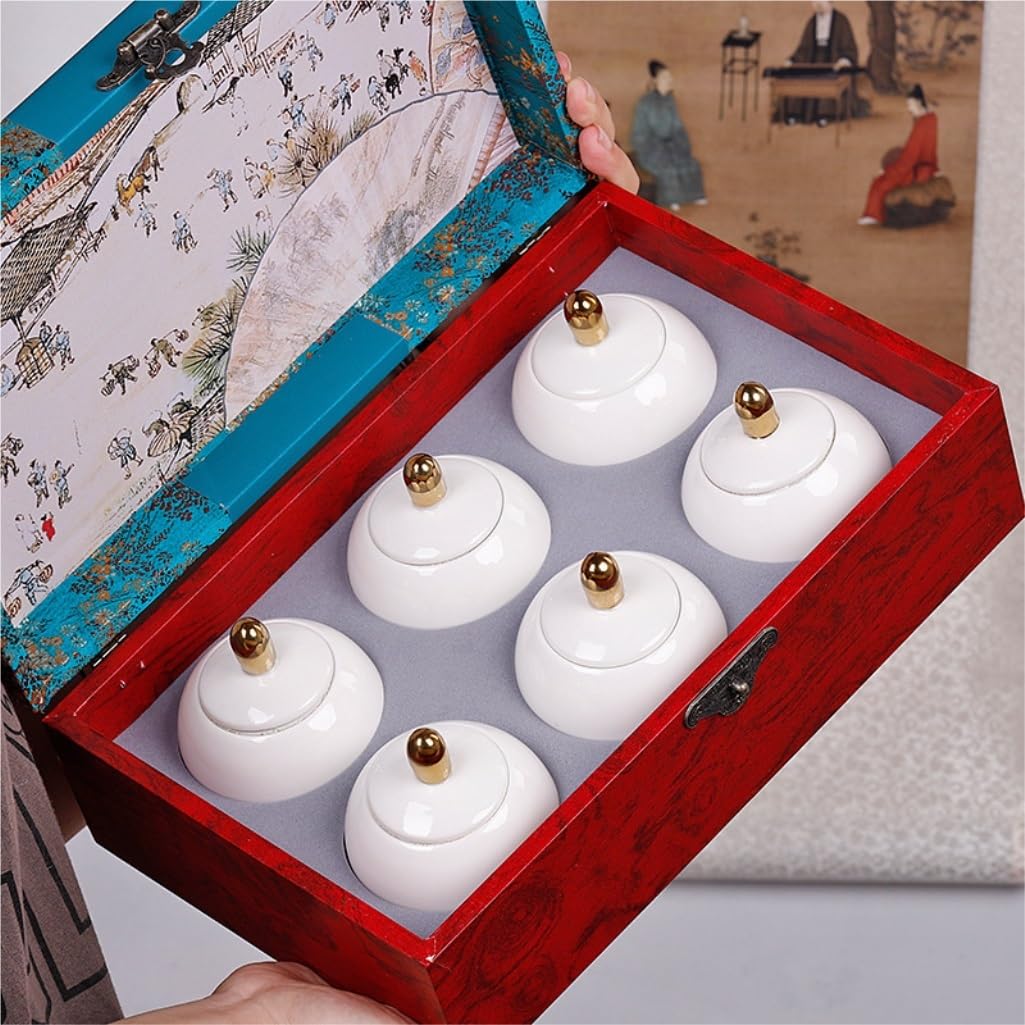 Lata de té Latas de cerámica for Almacenamiento té Suelto, 6 latas pequeñas Selladas, Cocina hogareña, Juego Chino, Conjunto con Caja Regalo Carrito de té(B)