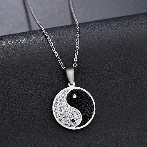 Miniatura 3 de Yin Yang collar quirúrgico de acero inoxidable chino Taiji Bagua joyería con diamante ocho diagramas, Metal, Circonia cúbica