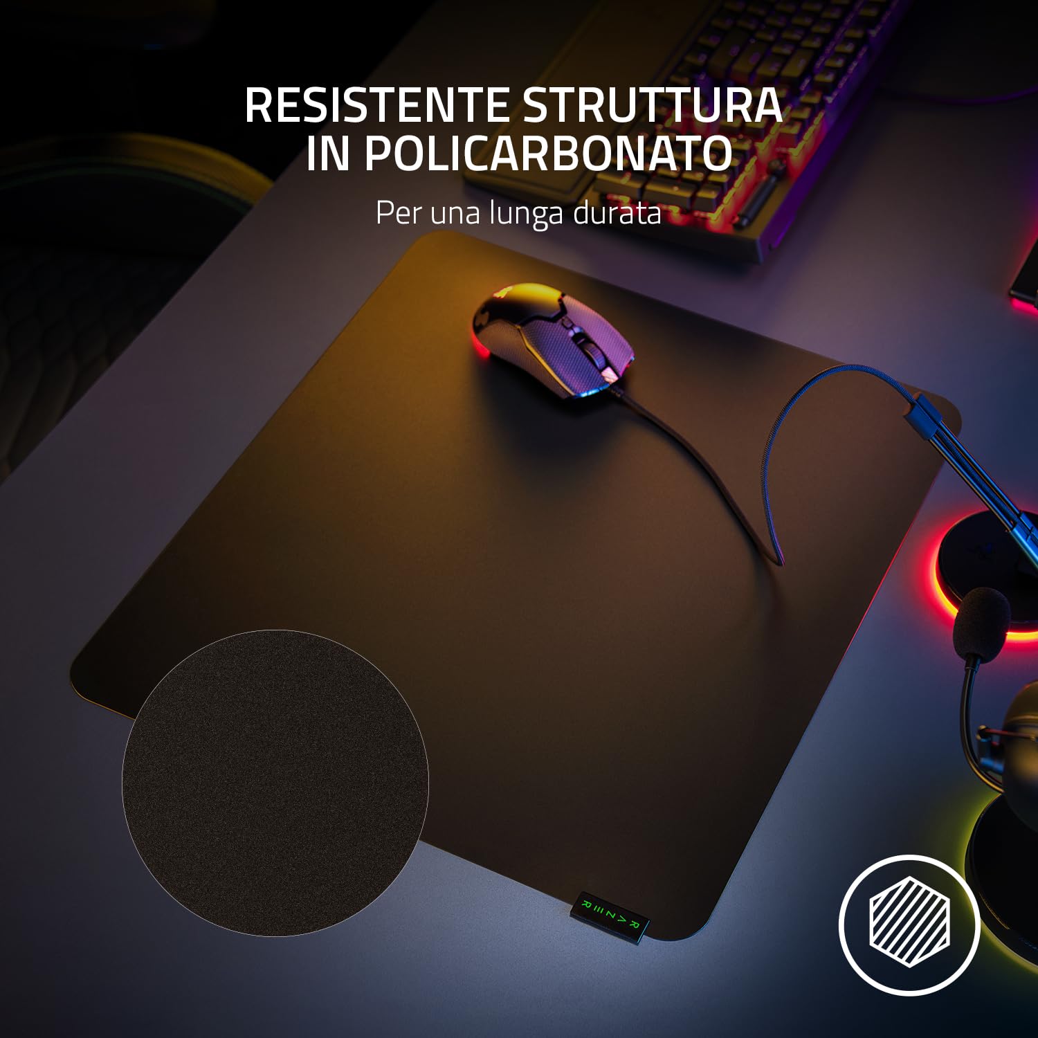 Razer Sphex V3 Large - Tappetino per mouse da gioco ultrasottile (Spessore 0,25 mm, Tappetino per mouse, Design liscio, Policarbonato robusto, Base adesiva antiscivolo, Policarbonato) Nero