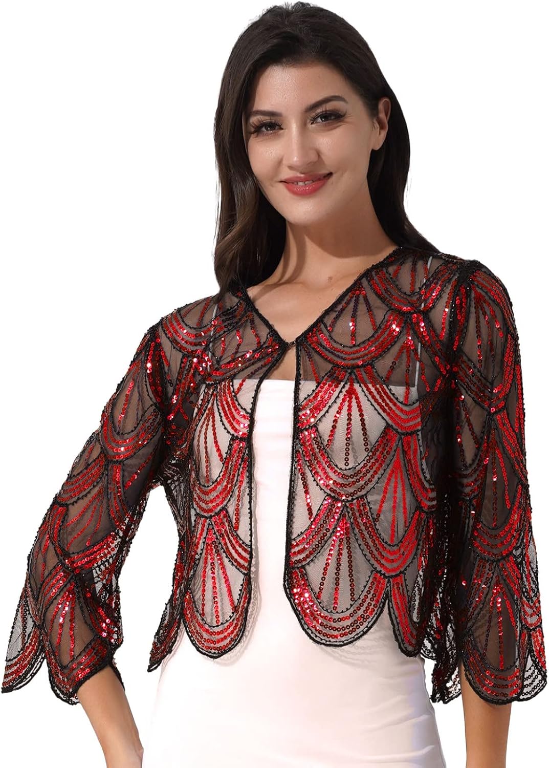 Women 1920s Sequin Shawl Wraps Hollow Lace Evening Cape Bridal Flapper Bolero Shrug Cardigan