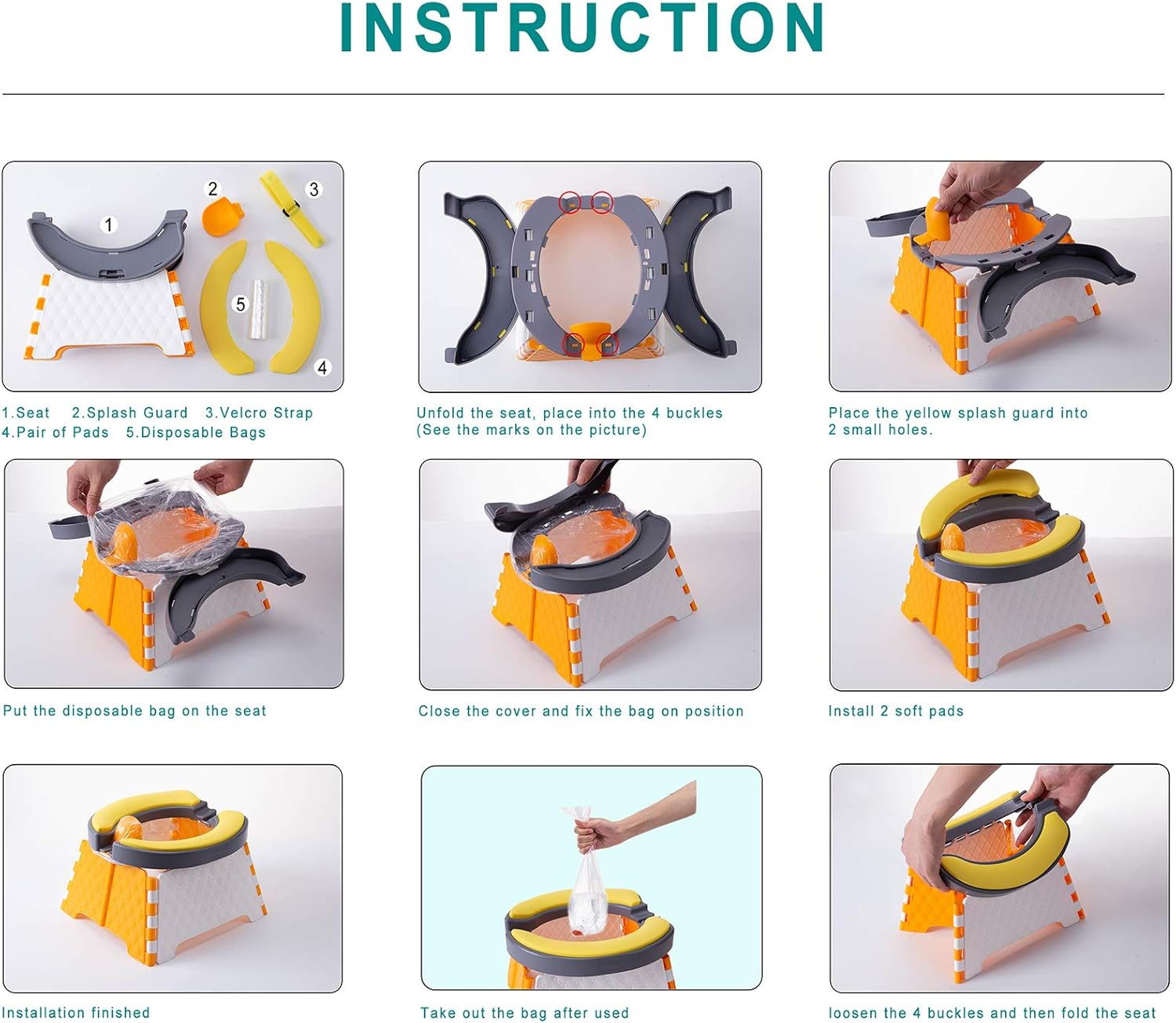 Portable Travel Potty, Upgrade Travel Toilet for Toddler Kids, 2 in 1 Training Seat Soft Cushion Foldable Chair (White) : Baby