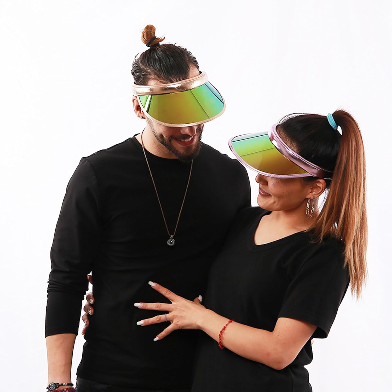 2 Pack Sun Visor Hats Women Men Clip-on Iridescent Clear Sport Outdoor Cap - Image 3