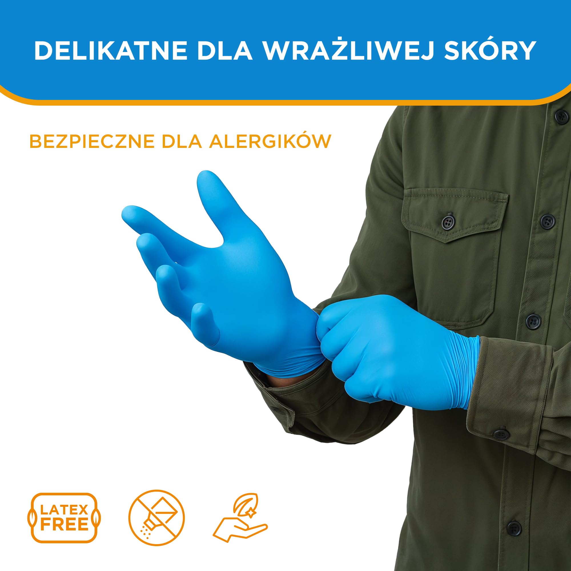 ISC Hygiene & Safety Rękawice nitrylowe, bardzo mocne, jednorazowe rękawiczki, 100 sztuk, rozmiar 8 M, niebieskie, bez talku, bez lateksu, gumowe rękawice jednorazowe