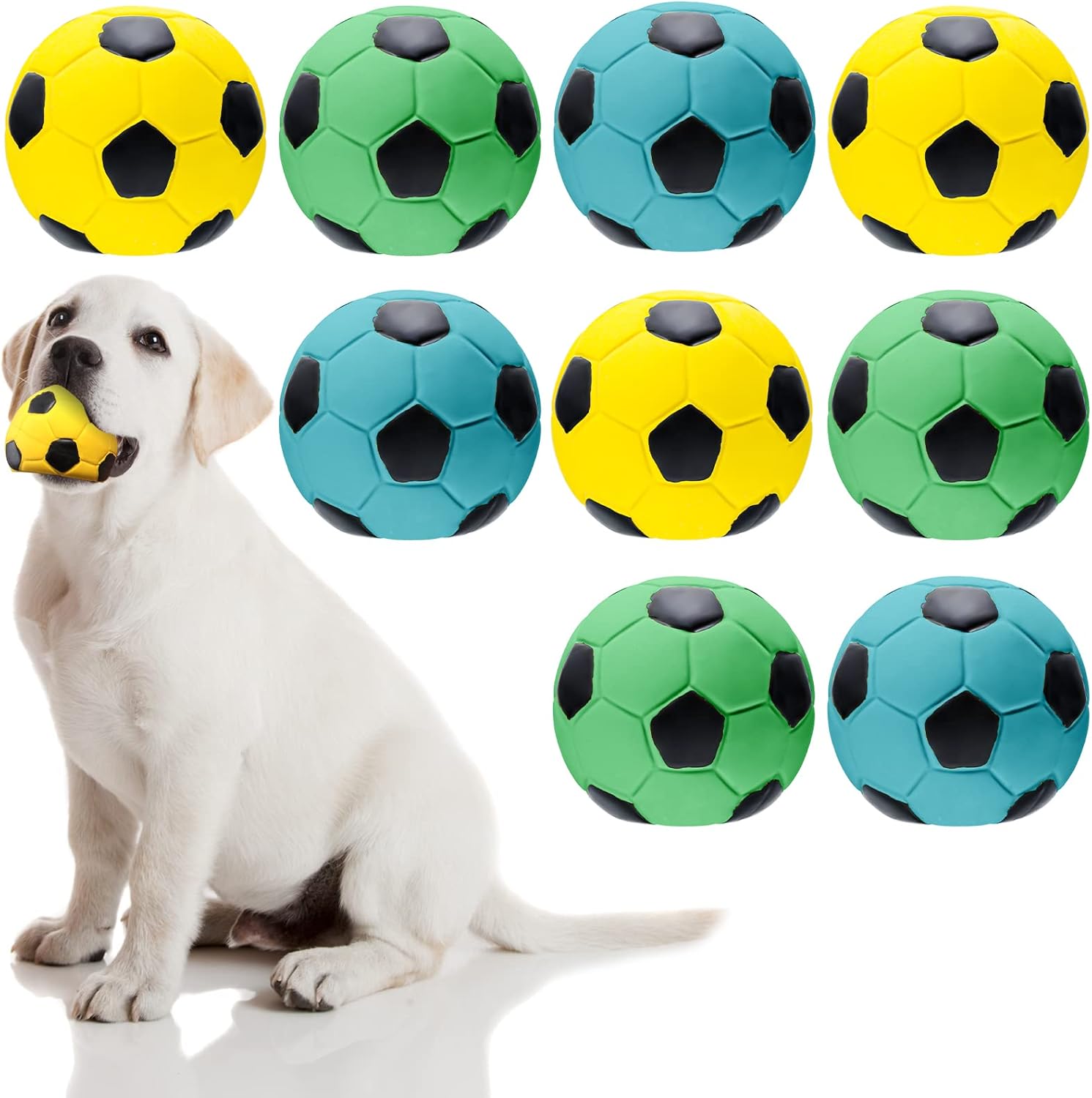 Sumind 9 Pcs Latex Squeaky Dog Toys, Soccer Ball Interactive Fetch Toys, Soft Football Puppy Chew Balls for Small, Medium and Large Dogs