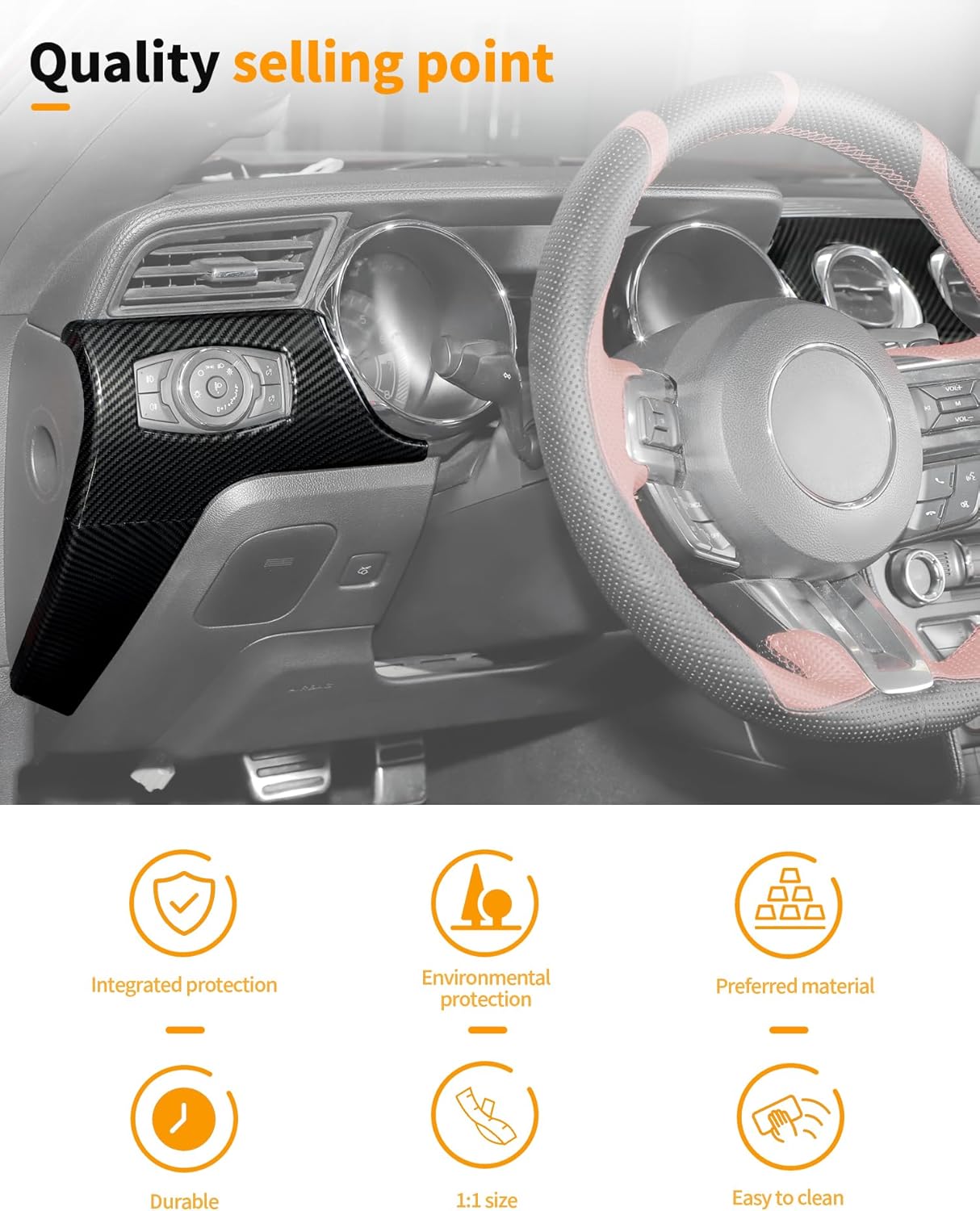 Hoolcar for Ford Mustang 2015-2023 Center Console Dashboard Panel Trim Frame Cover Interior Accessories, Carbon Fiber