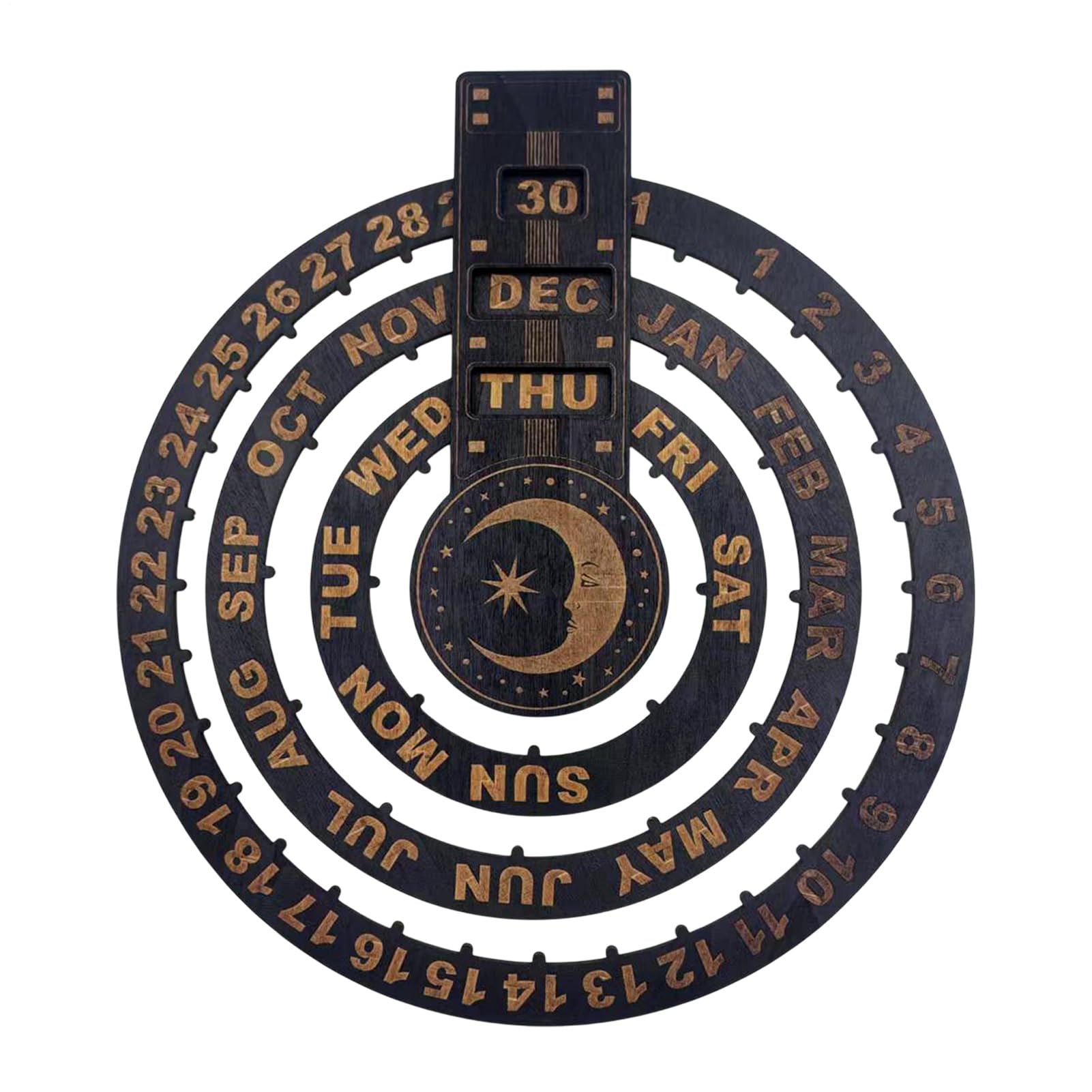 Wooden Rustic Circular Wall Mounted Spin Perpetual Calendar Divination Calendar Wooden Perpetual Calendar Circular Spin Perpetual Calendar Wooden Perpetual Calendar Wall Hanging Ornament