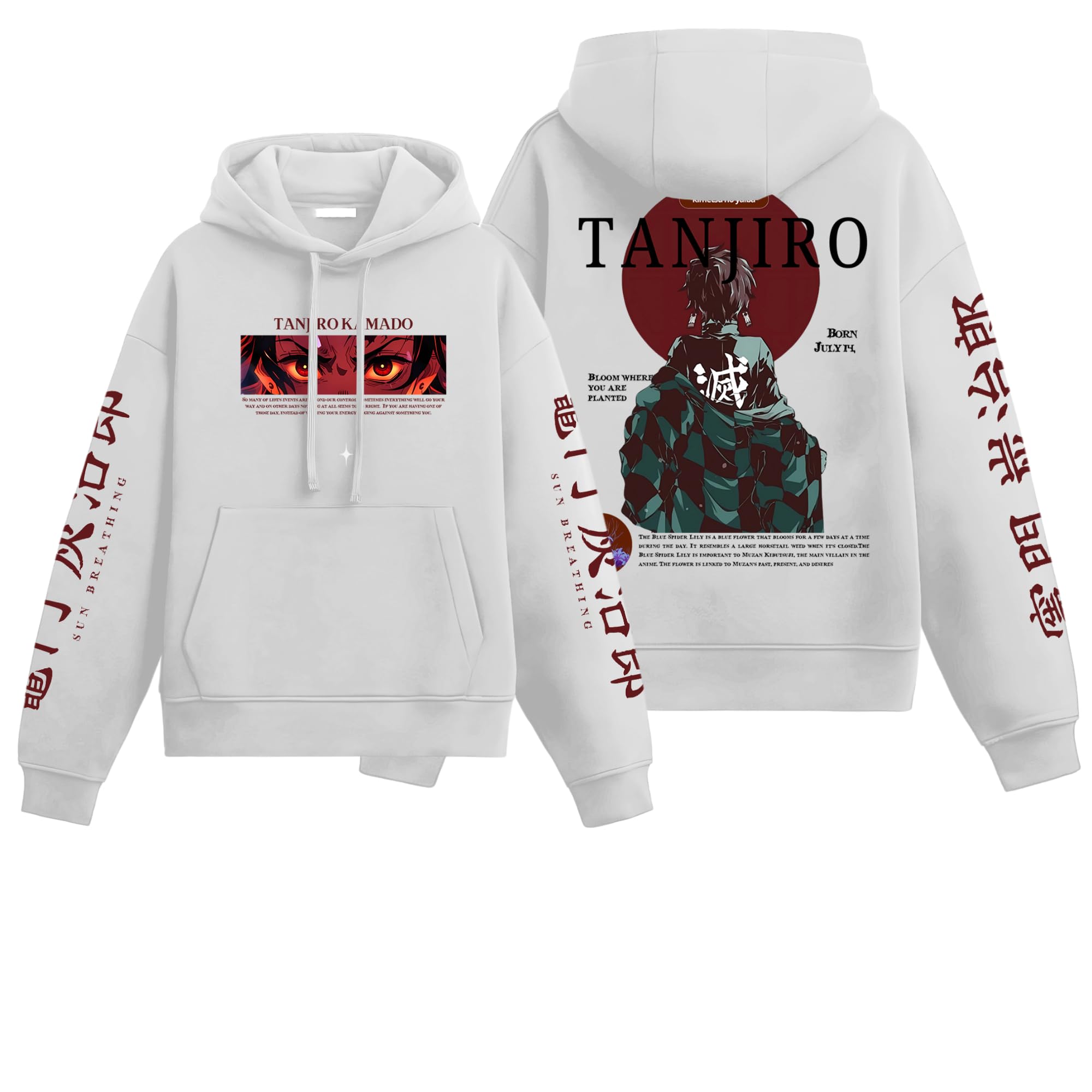 Eshaaver Anime Inspired Design Unisex Pullover Hoodie, Black, Graphic Print Front and Back-image-35