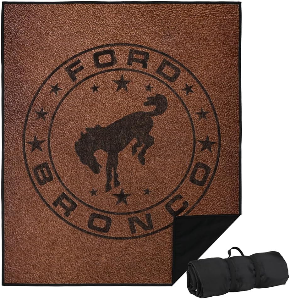 LOGOVISION Ford Picnic Outdoor Blanket, 50"x60" Vintage Bronco Leather Logo, Foldable Blanket for Picnic, Beach, Camping, Park, Tailgate