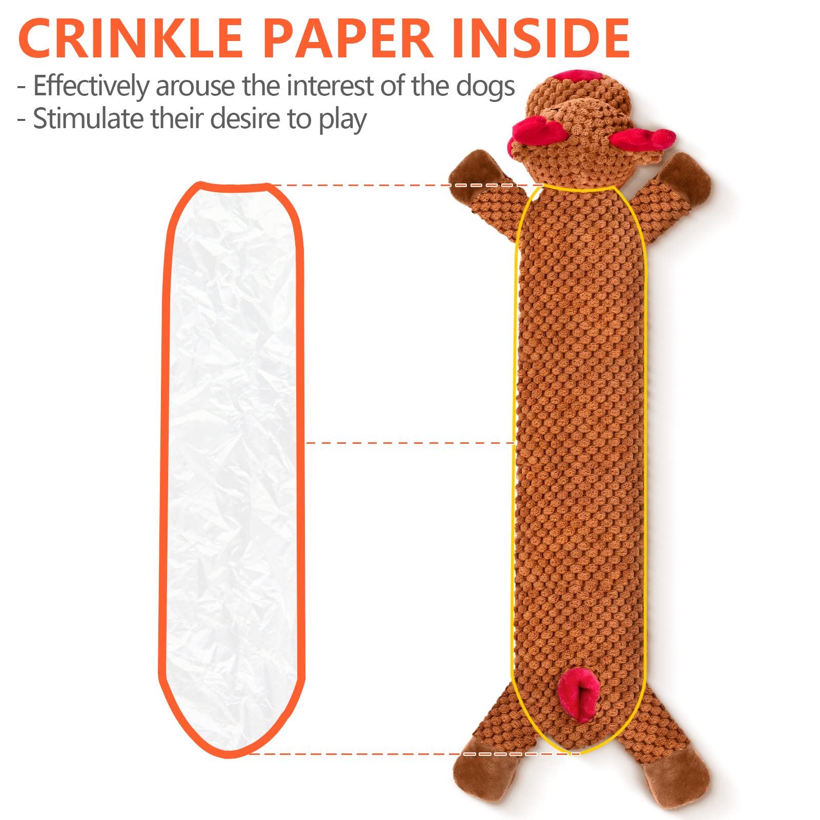 Senneny No Stuffing Dog Christmas Toys with Squeakers, Crinkle Xmas Plüsch Hundespielzeug für Große, Mittlere Kleine Hunde, Langlebiges Interaktives Hundespielzeug für Welpen, Rentier