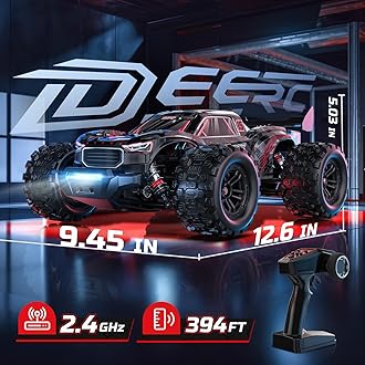DEERC 1:14 Fast Brushless RC Car for Adults, Max 46+ mph Off-Road Truck, 2 * 3S Lipo 4WD Waterproof, 7 Lighting Modes High Speed Remote Control, All Terrain Truggy for Snow, Sand & Mud