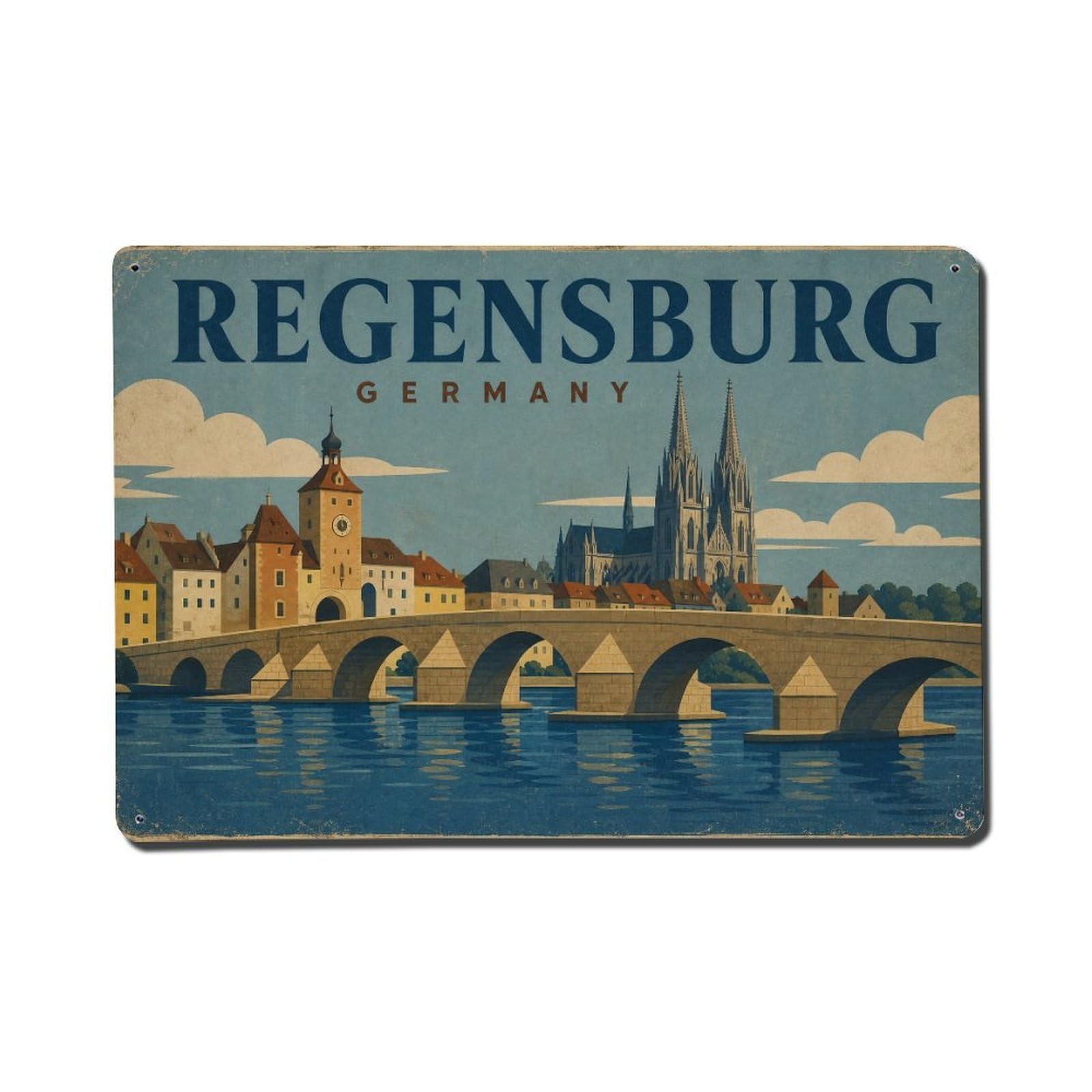 Vintage Travel Germany Regensburg Metal Tin Sign Plaque Wall Decor for Cafe, Club Bar, Office, Garden Metal Poster 8x12Inch